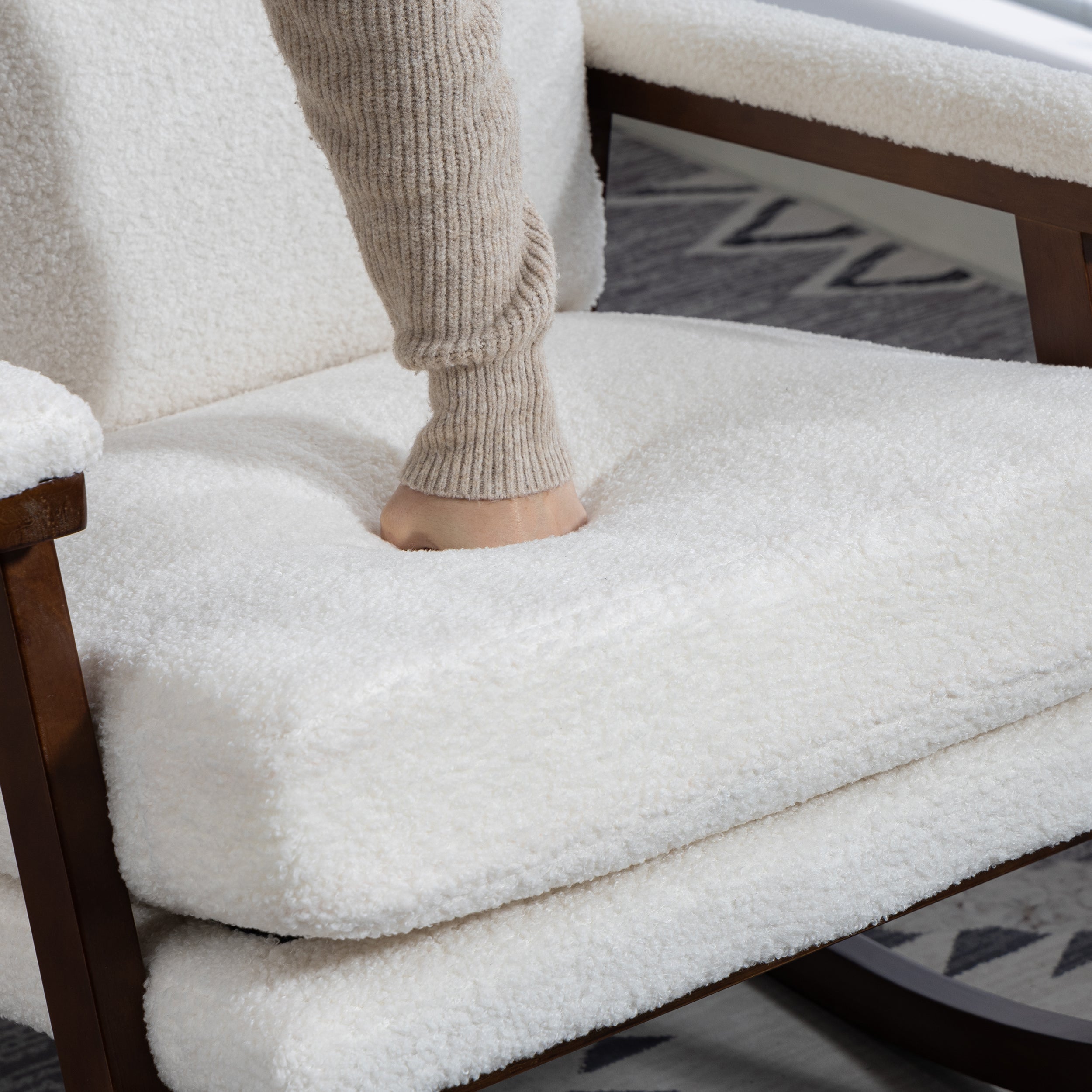 Paproos Rocking Chair, Paproos Velvet Upholstered Rocker Chair, Glider Rocker Accent Chair with Cushion, Rocking Chair for Nursery, Armchair Reading Chair for Living Room Bedroom