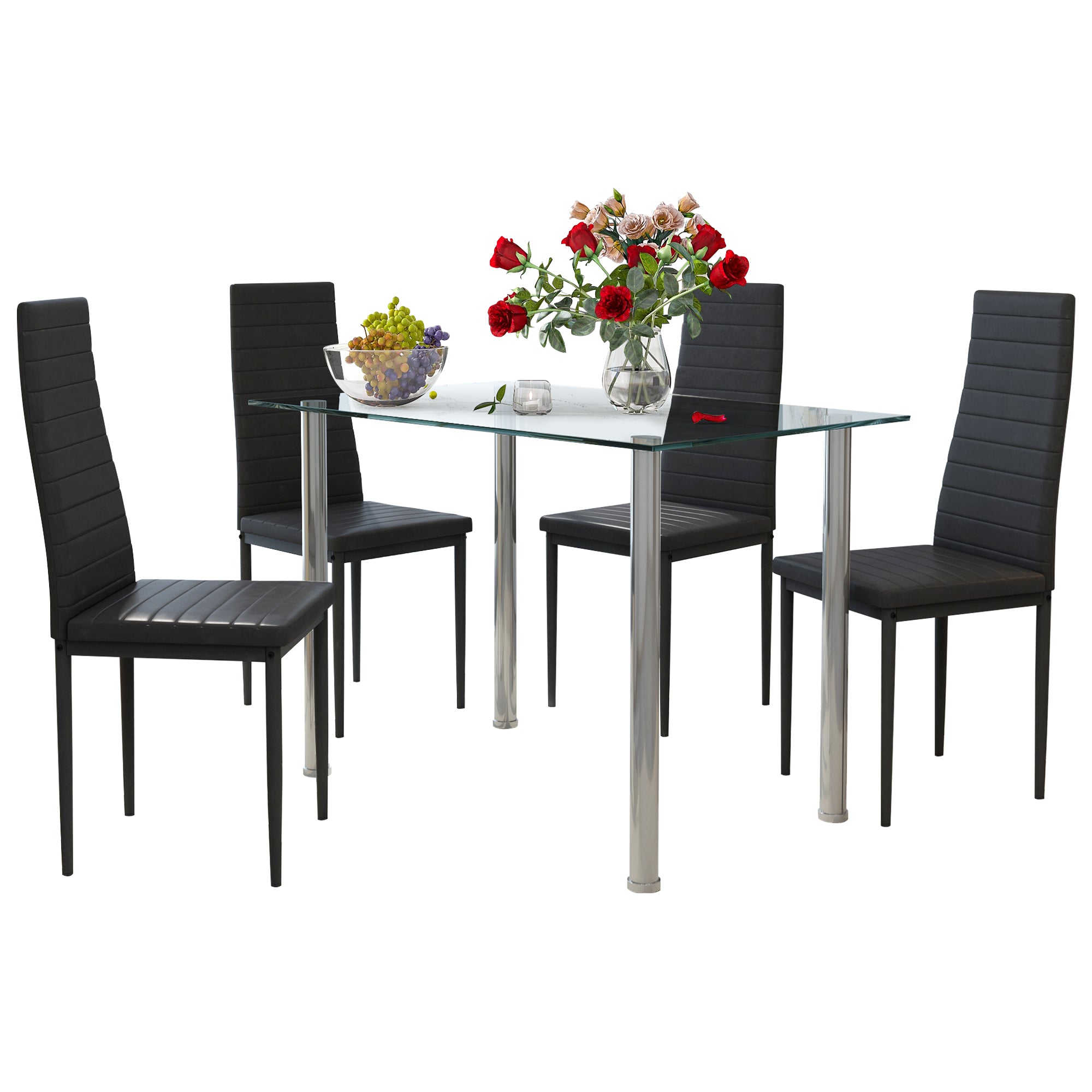 PAPROOS Dining Table Set for 4, Modern 5-Piece Kitchen Table Set with Marble Top and Faux Leather Upholstery Chairs