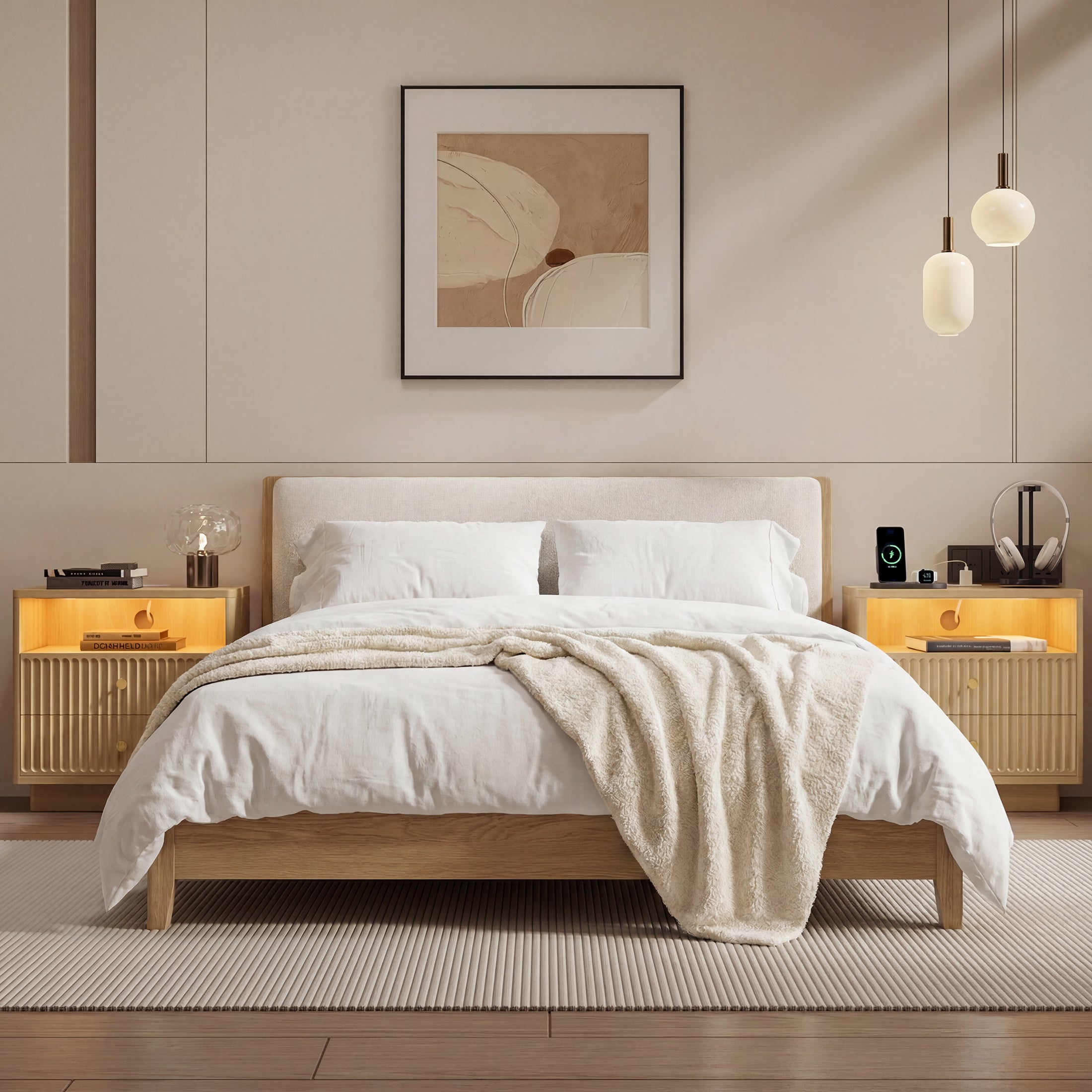 Fluted Nightstand with Charging Station