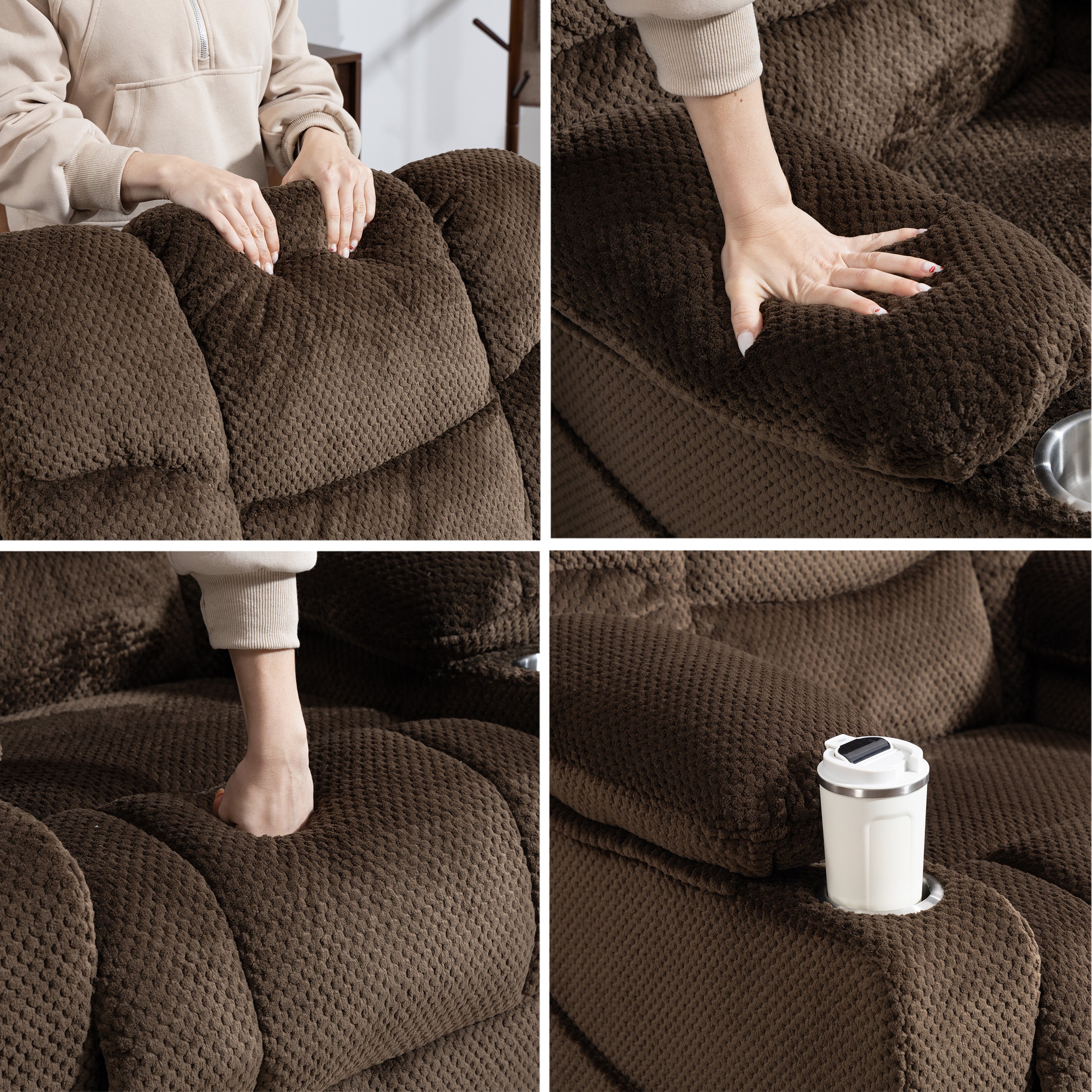 Power Lift Recliner Chair, Paproos Power Lift Recliner with Massage and Heat for Elderly, Reclining Sofa with Cup Holders & Side Pockets for Living Room, Velvet Fabric, Brown