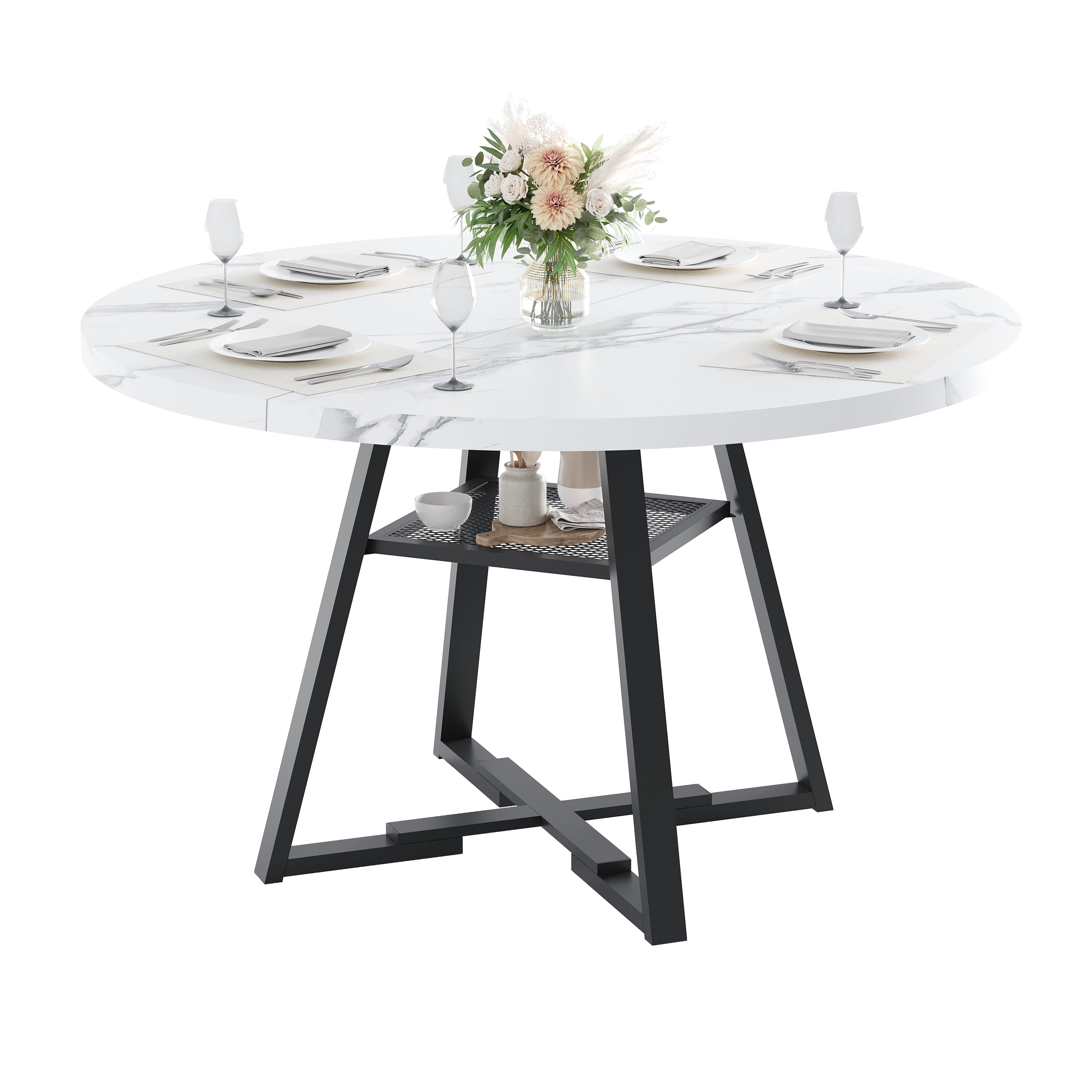 PAPROOS 43''Round Faux Marble Dining Table