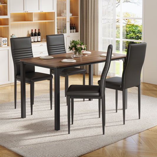 5 Piece Dining Table Set for 4, Paproos Wooden Dining Table and Chairs Set, Modern Kitchen Table Set with PU Leather Upholstered Chairs, Dining Room Table Set for Living Room Breakfast Nook