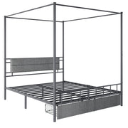 PAPROOS Full Size Canopy Bed Frame, Upholstered Bed Frame with Metal Slats, Metal Platform Bed with 2 Storage Drawers, No Box Spring Needed