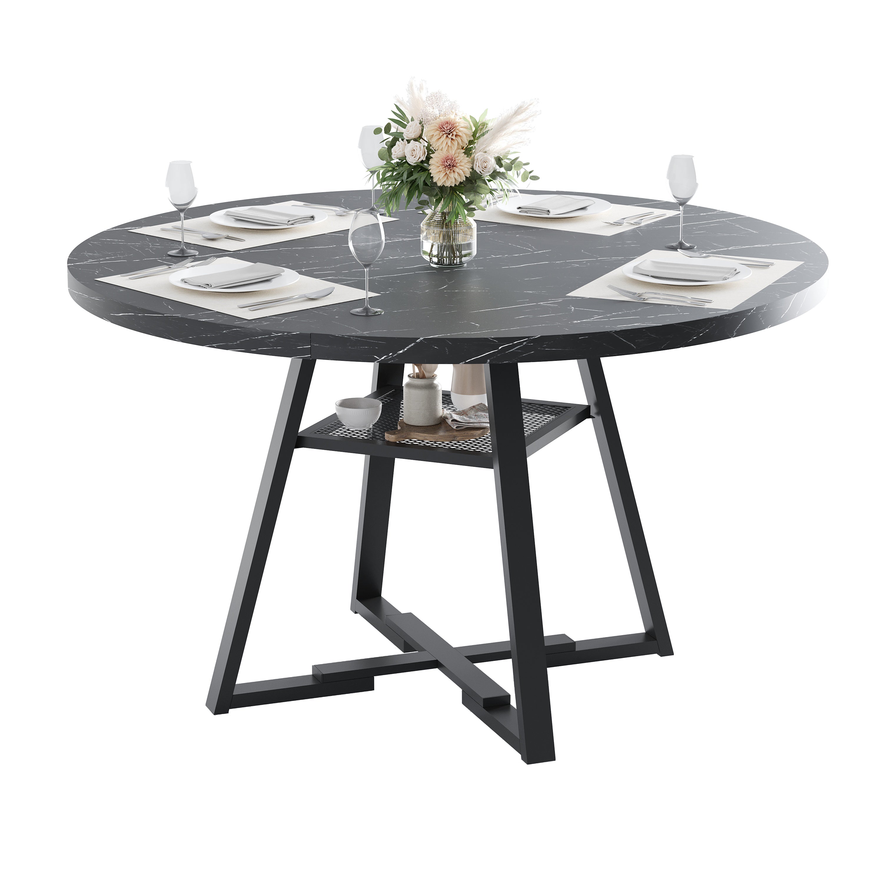 PAPROOS 43''Round Faux Marble Dining Table