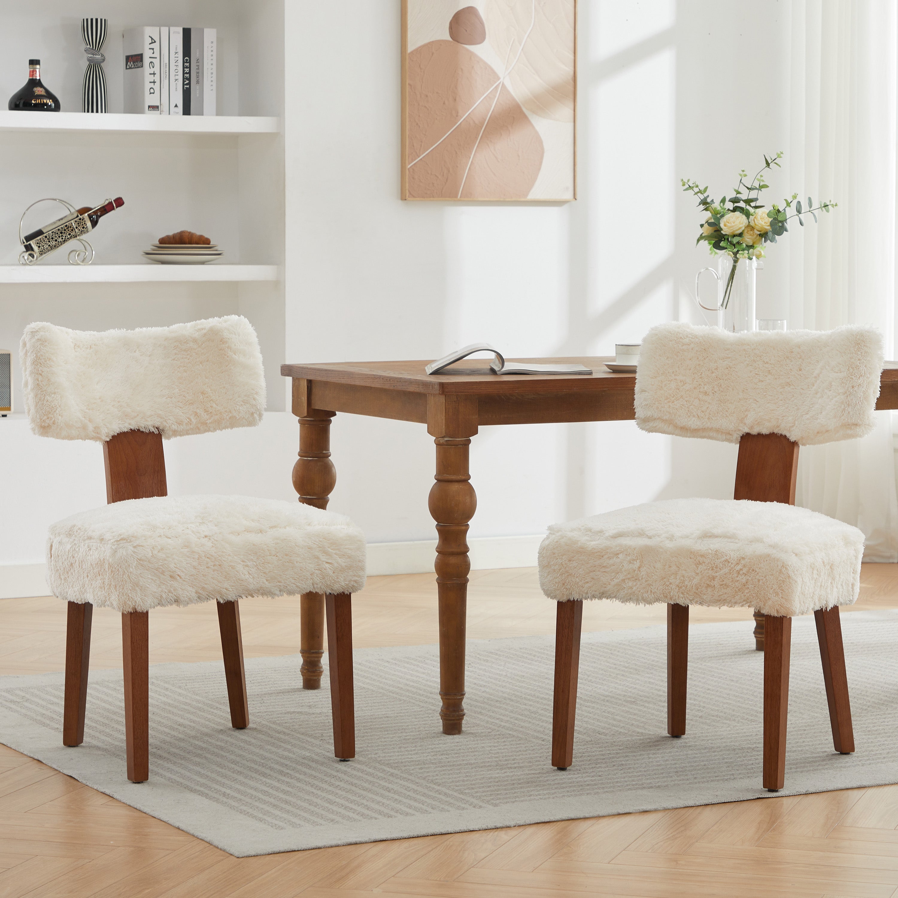 Dining Chairs Set of 2, Paproos Linen Upholstered Dining Chairs, Modern Accent Chair Side Chair with Curved Backrest and Adjustable Foot, Dining Room Chairs for Kitchen Dining Living Room
