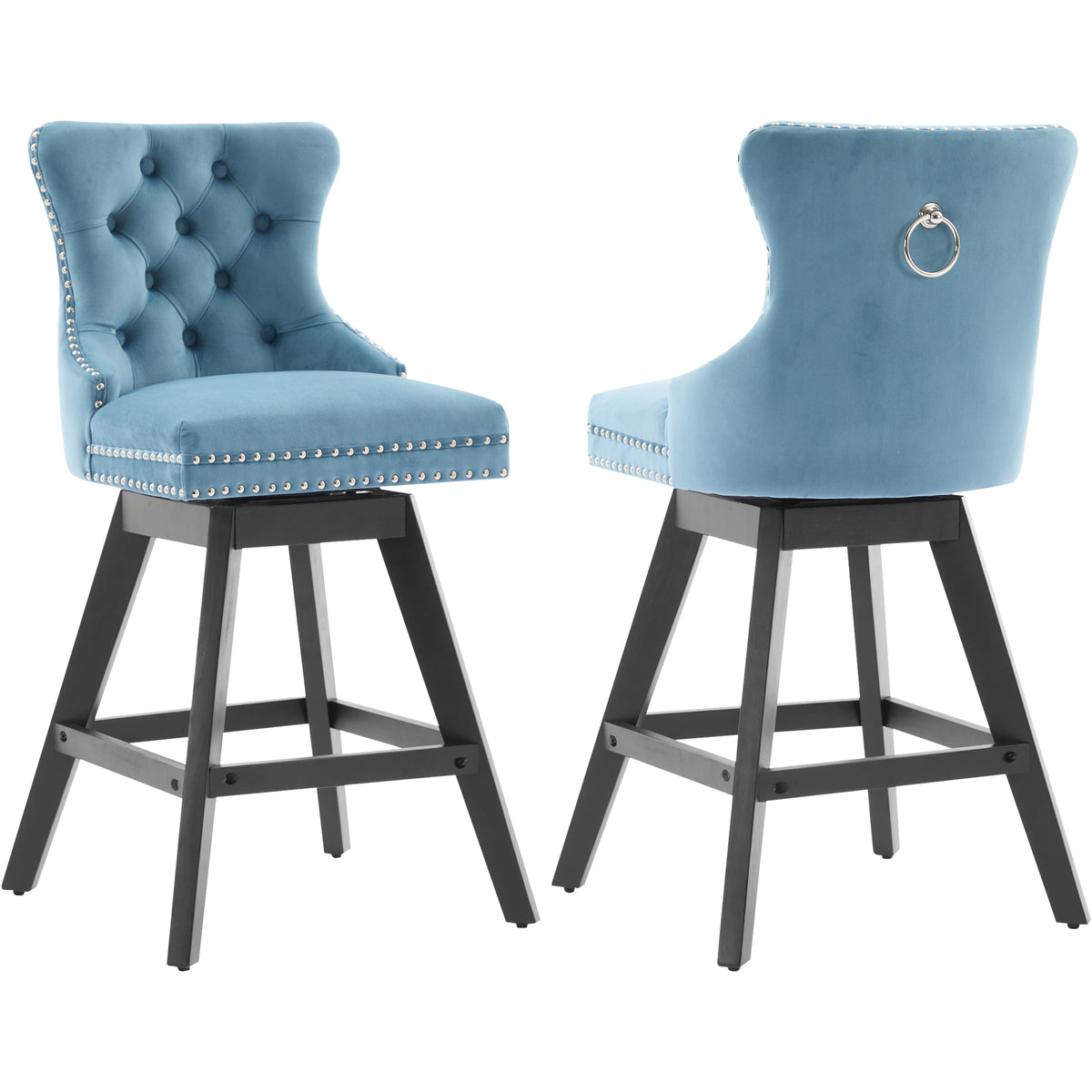 Swivel Bar Stools Set of 2, Velvet Counter Height Bar Stools with Back, Swivel Dining Chair with Button Tufted and Wooden Legs, Kitchen Chair Counter Stools for Kitchen Island