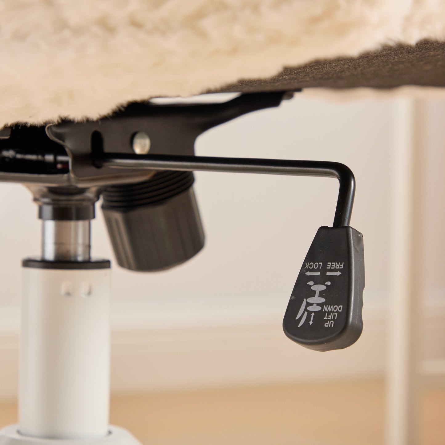 PAPROOS Vanity Chair with Back, 26.4" Wide Armless Home Office Chair with Artificial Rabbit Hair, Metal Base, Adjustable Swivel Ergonomic Desk Chair with Wheels, Computer Task Seating, Cream