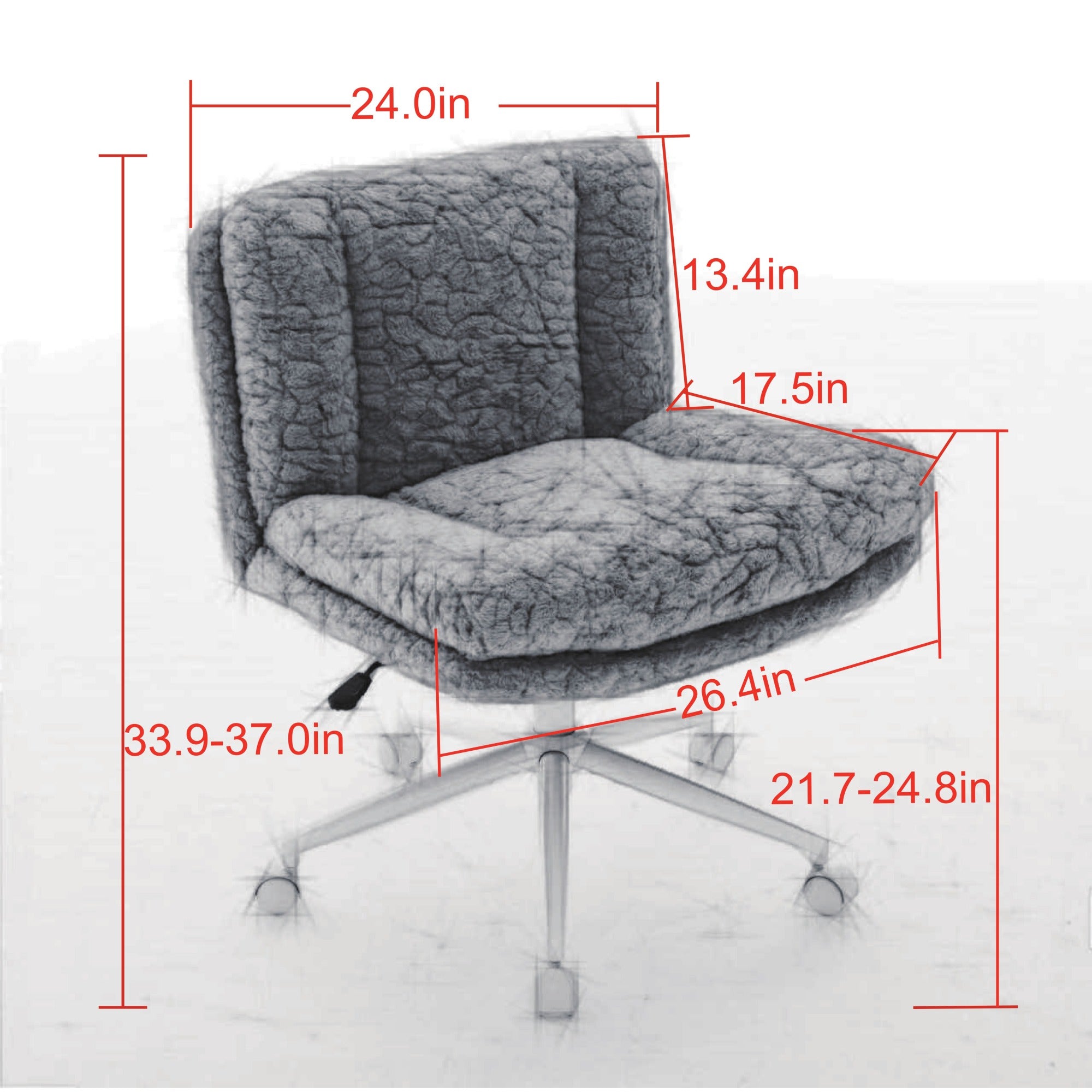 PAPROOS Vanity Chair with Back, 26.4" Wide Armless Home Office Chair with Artificial Rabbit Hair, Metal Base, Adjustable Swivel Ergonomic Desk Chair with Wheels, Computer Task Seating, Cream