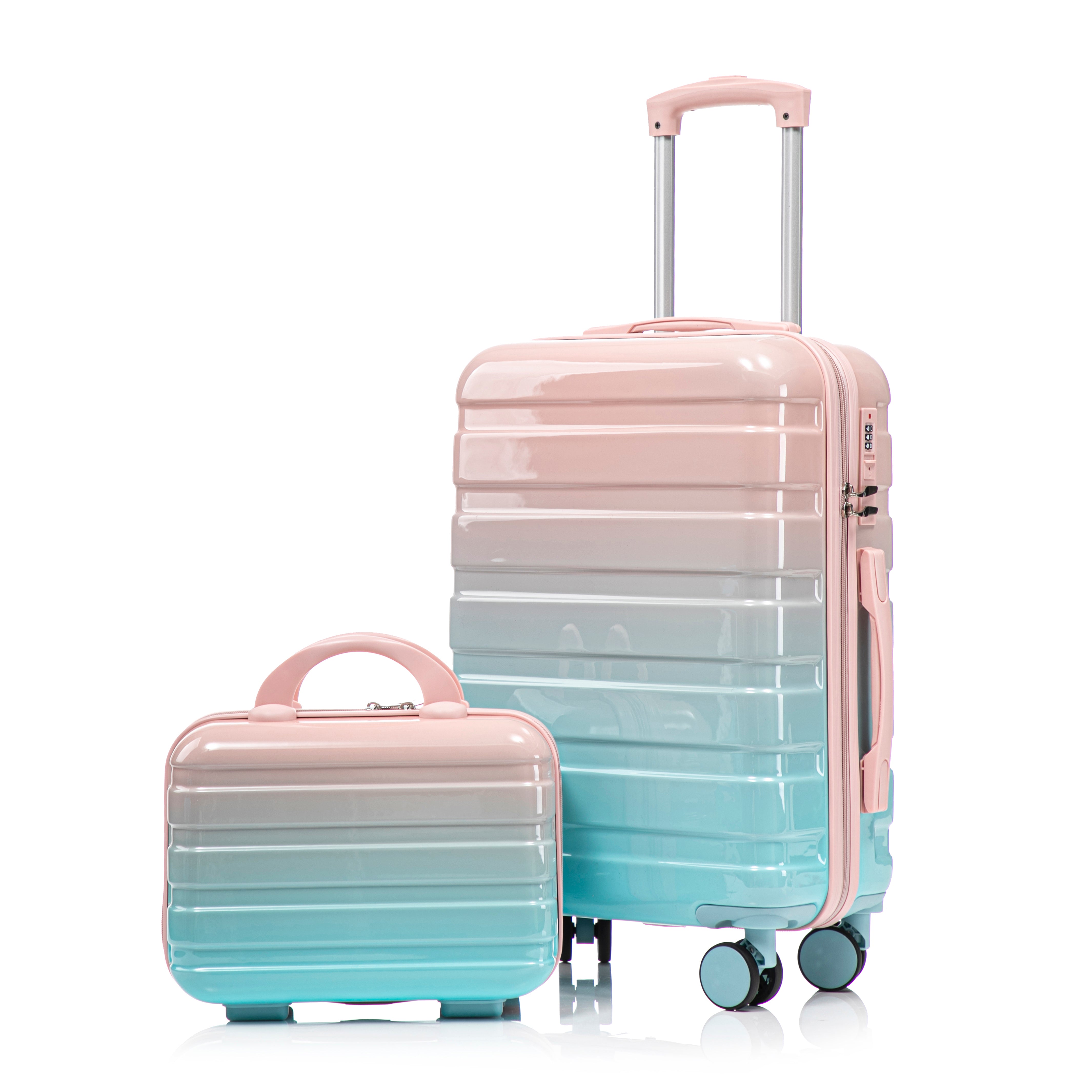 PAPROOS Luggage Sets 2 Piece Suitcase Set(14/20) Suitcase, Hardside Lightweight Kids Suitcase with Combination Lock, Carry-on Suitcase and Cosmetic Bag for Travel, Back to School, Blue Pink