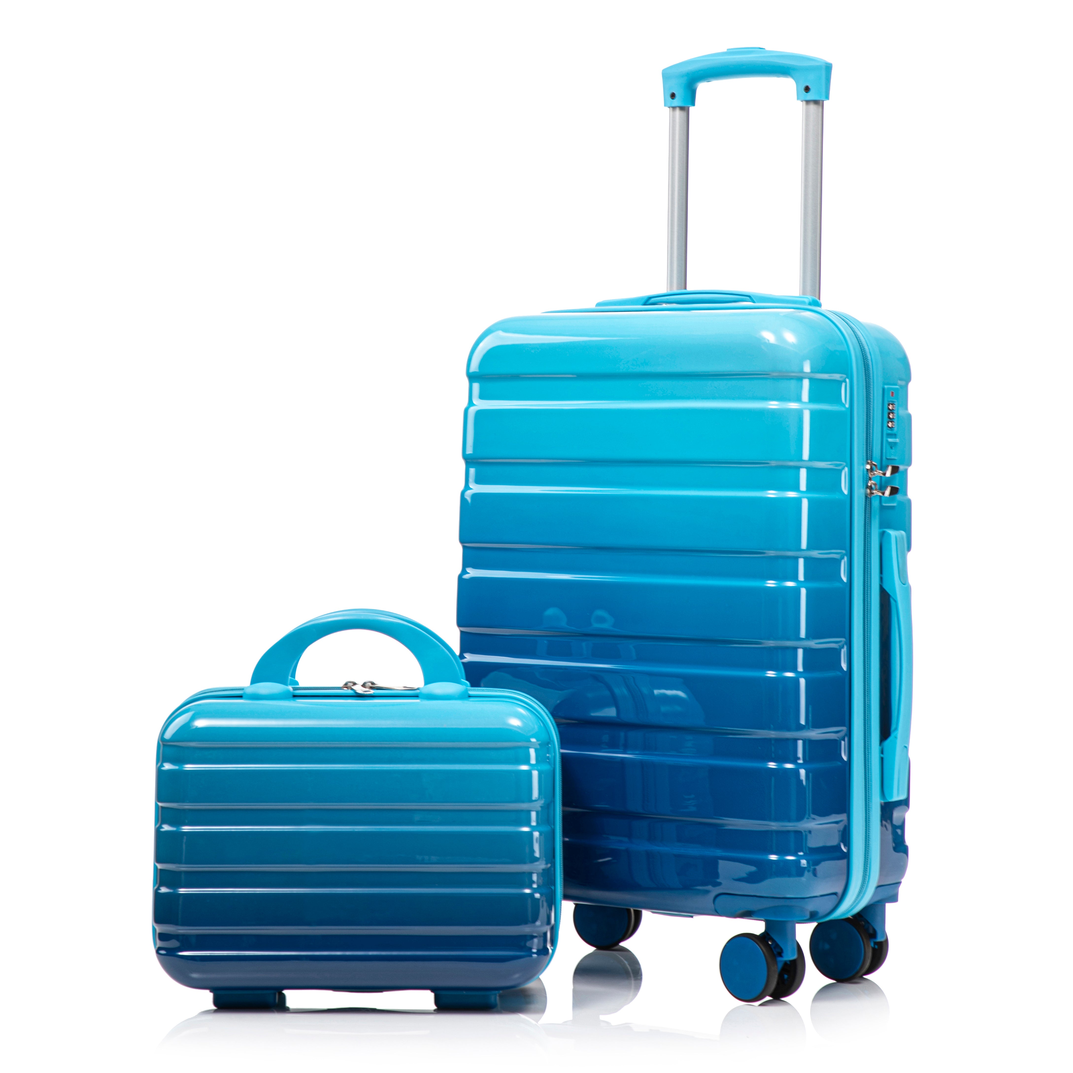 PAPROOS Luggage Sets 2 Piece Suitcase Set(14/20) Suitcase, Hardside Lightweight Kids Suitcase with Combination Lock, Carry-on Suitcase and Cosmetic Bag for Travel, Back to School, Blue Pink