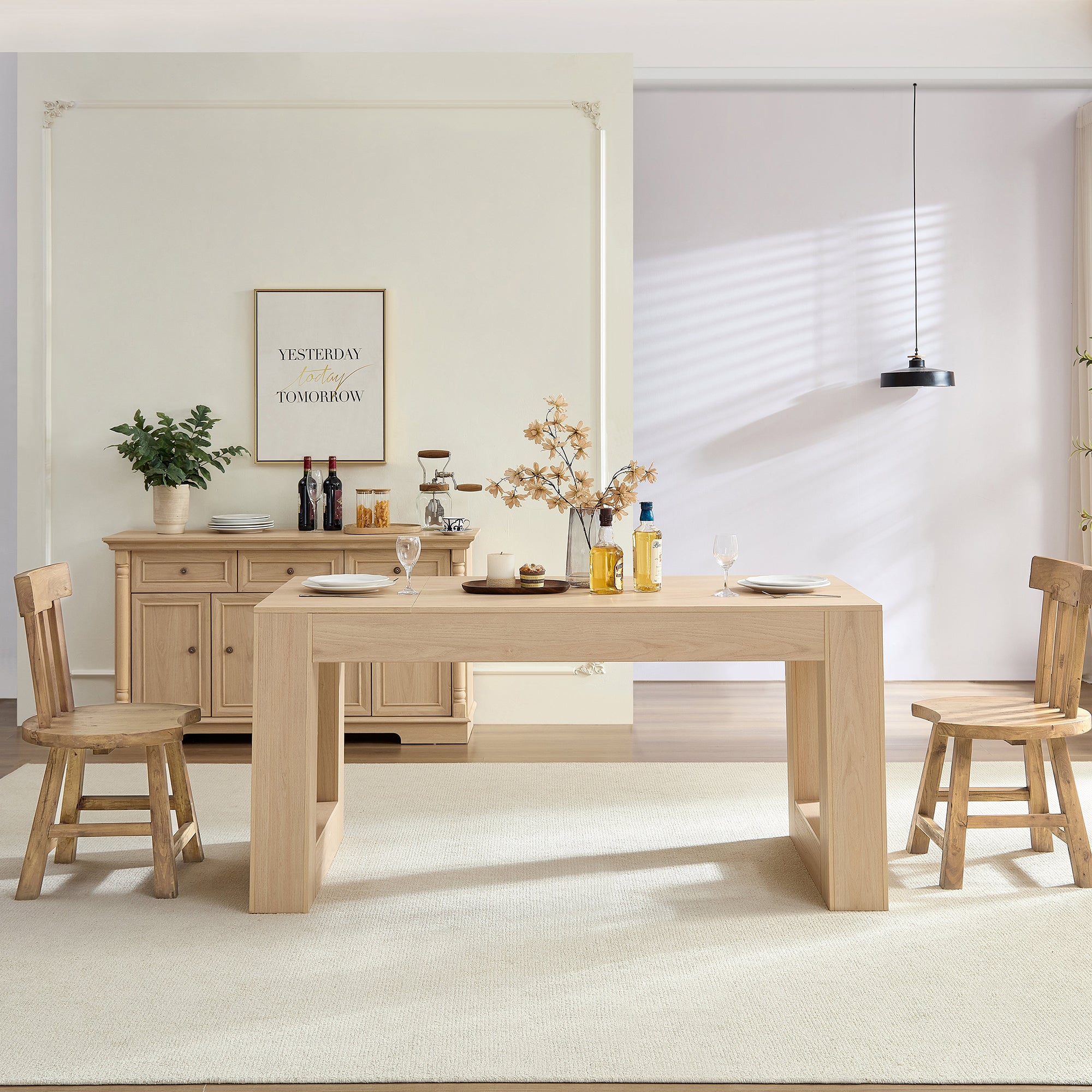 PAPROOS Rectangular Dining Table for 4-6, Kitchen Table Wood Legs, Modern Farmhouse Dining Room Table, Wood Dining Table for Kitchen Dining Room, Breakfast Nook, Natural(Only Table)