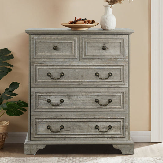 PAPROOS 5 Drawer Dresser for Bedroom, 5 Drawers Cabinet, Chest of Drawers for Bedroom, Storage Cabinet Nightstand Dresser Organizer with Vintage Design, Closet