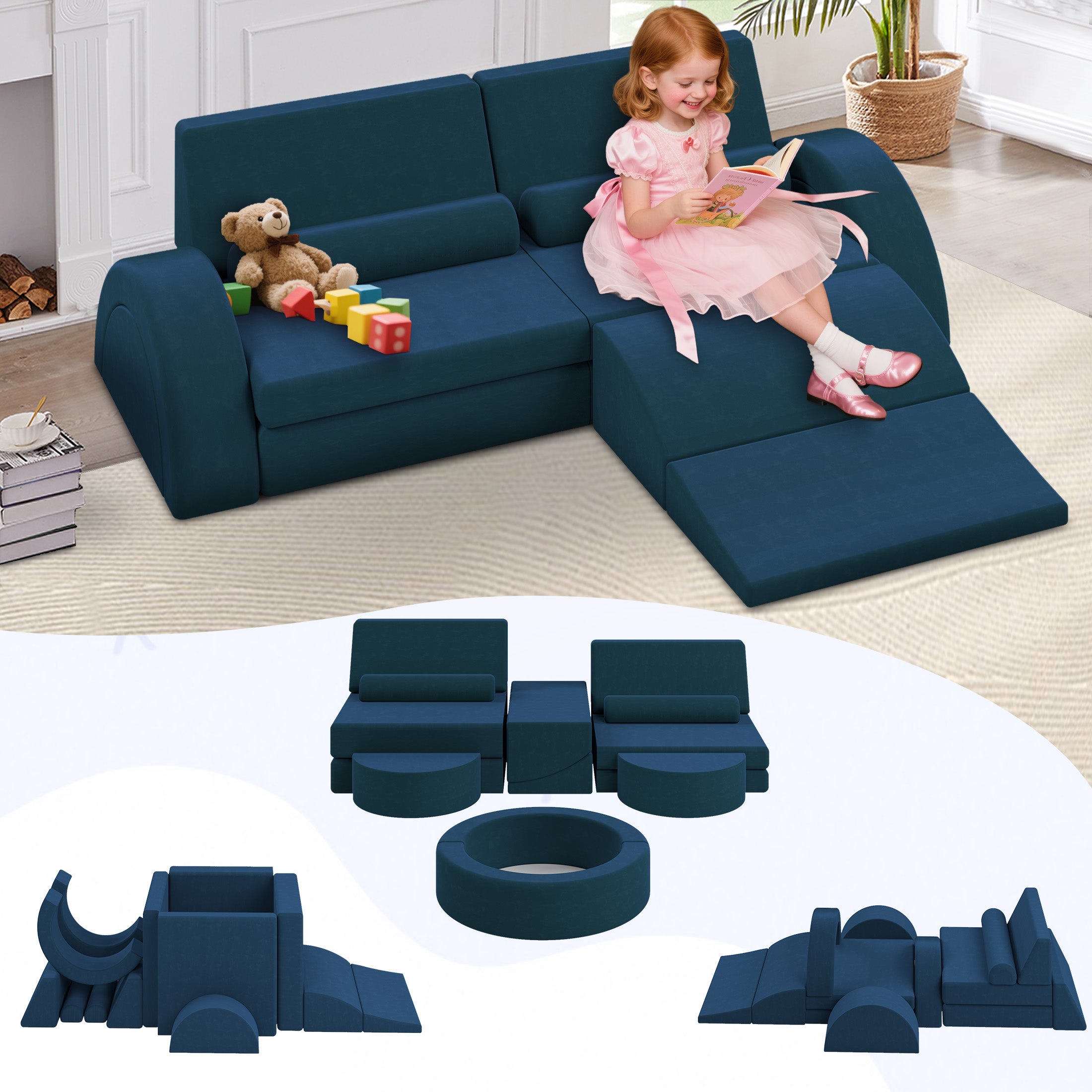HSUNNS 12 PCS Modular Kids Couch for Kids, Modular Sponge Kids Couch for Playroom and Living Room, Indoor Kids Sofa Play Set, CPC Certificate, Gray