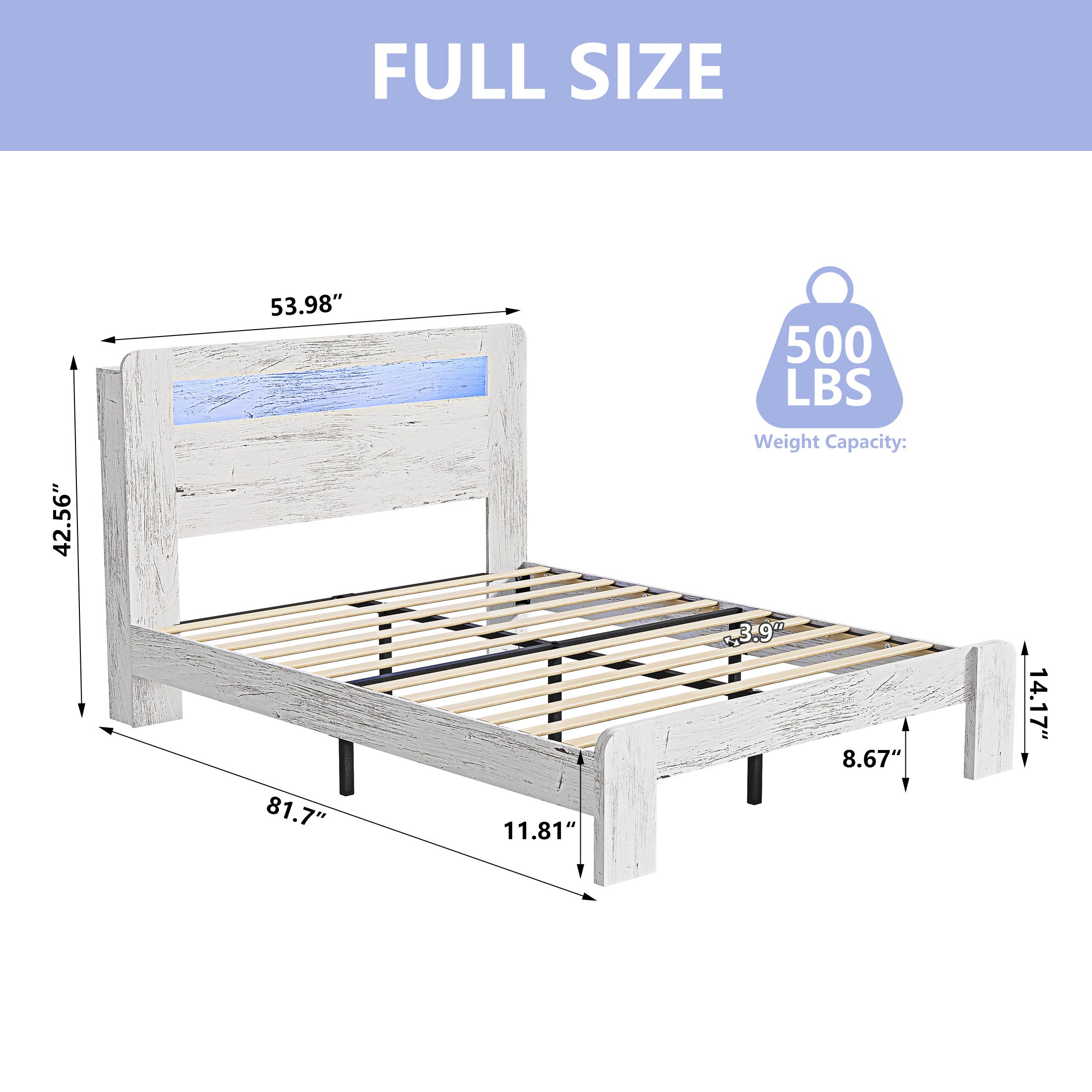 PAPROOS Queen Size Bed Frame, Wood Platform Bed with Charging Station and LED Light