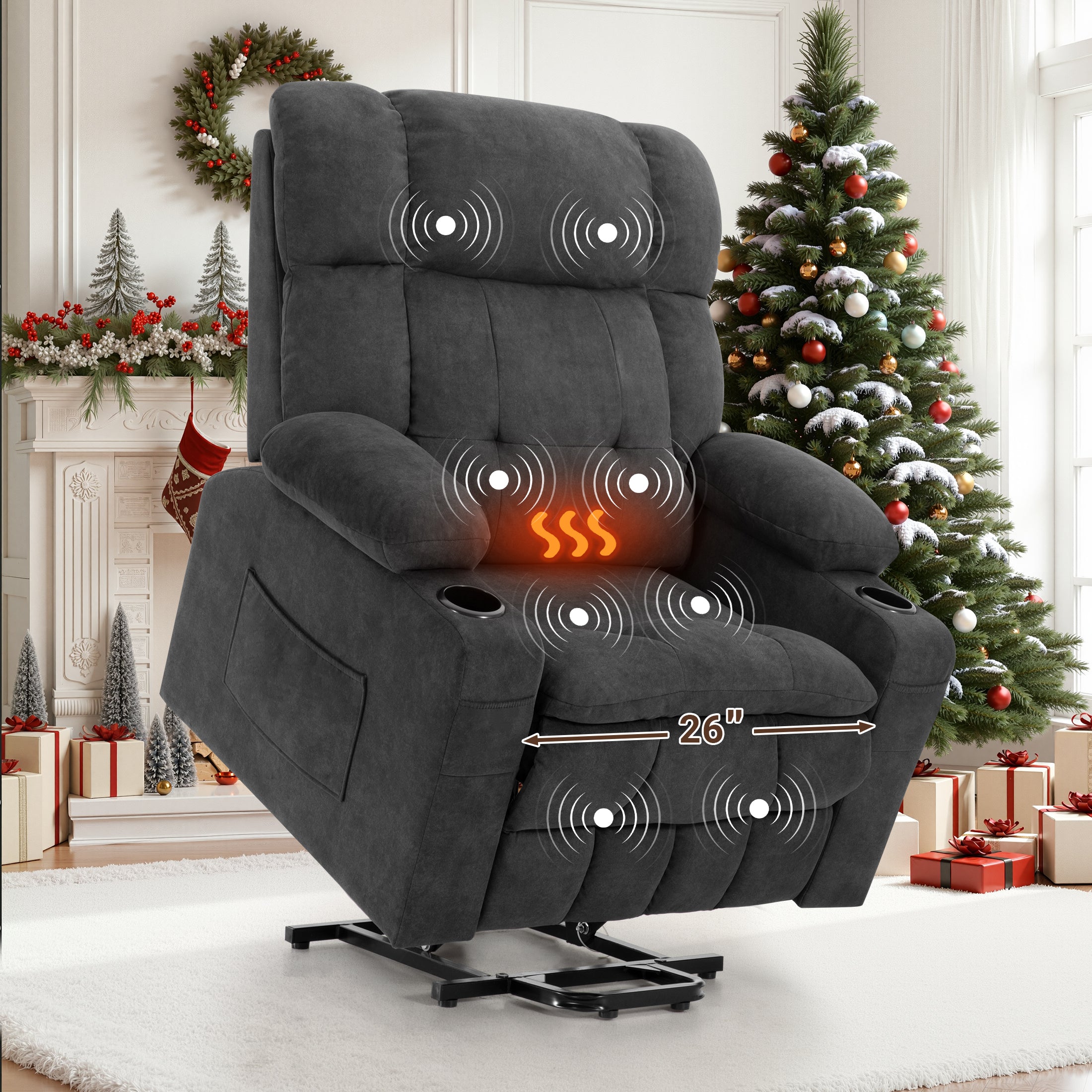 PAPROOS Large Power Lift Recliner Chair with Massage and Heat for Elderly Big and Tall People, Overstuffed Wide Recliners with 2 Cup Holders, Side Pocket for Living Room, Single Sofa, Blue