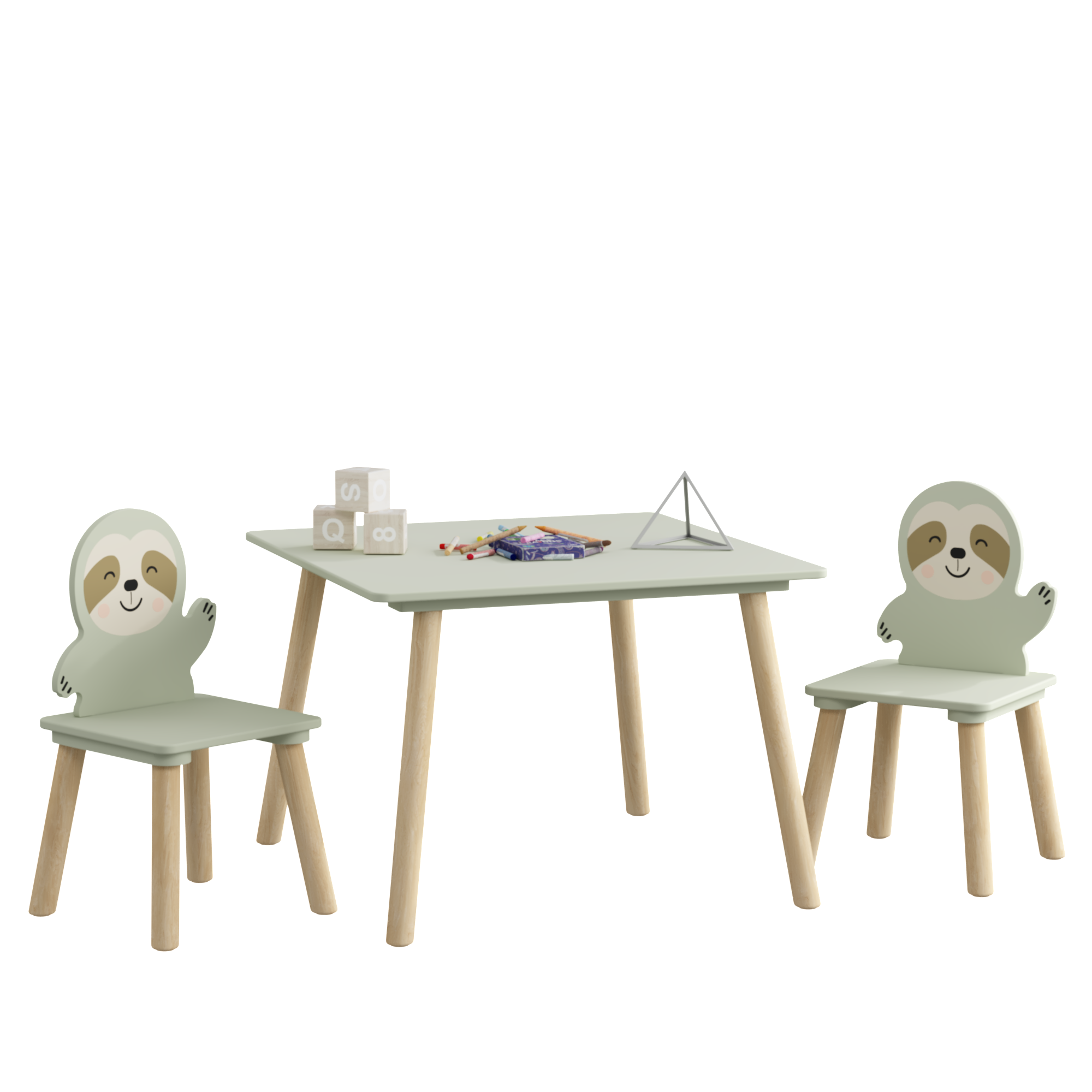 Kids Table and 2 Chairs Se, PAPROOS 3-Piece Wooden Table and Chairs Set for Toddler, Activity Table Play Table Study Table, Cream Yellow Bunny Cute Table Set for Playroom, Classroom