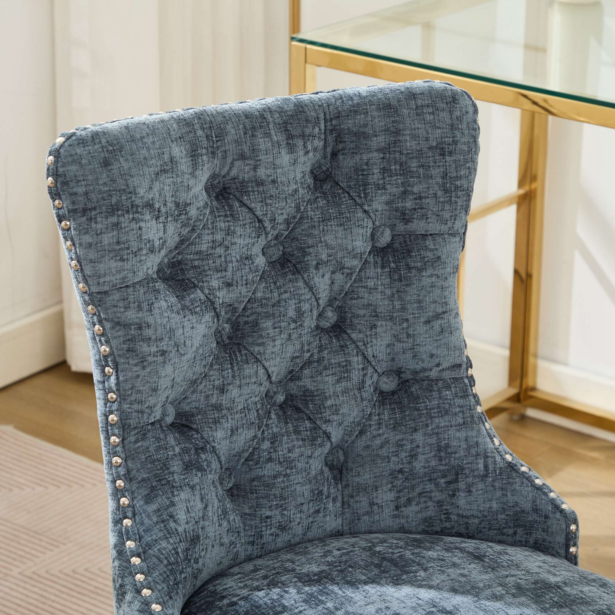 PAPROOS Vanity Chair, Swivel Home Office Chair, Ergonomic Home Desk Chair with Silver Metal Base, Adjustable Height, Chenille Upholstered Tufted Button Task Chair, Green