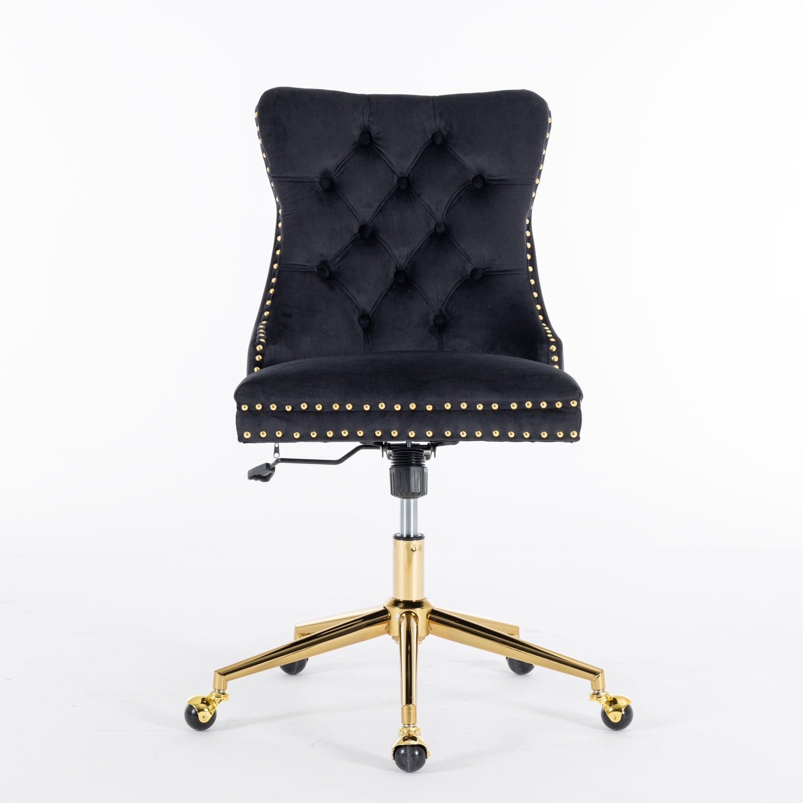 PAPROOS Vanity Chair, Swivel Home Office Chair, Ergonomic Home Desk Chair with Golden Metal Base, Adjustable Height, Velvet Upholstered Tufted Button Task Chair, Beige