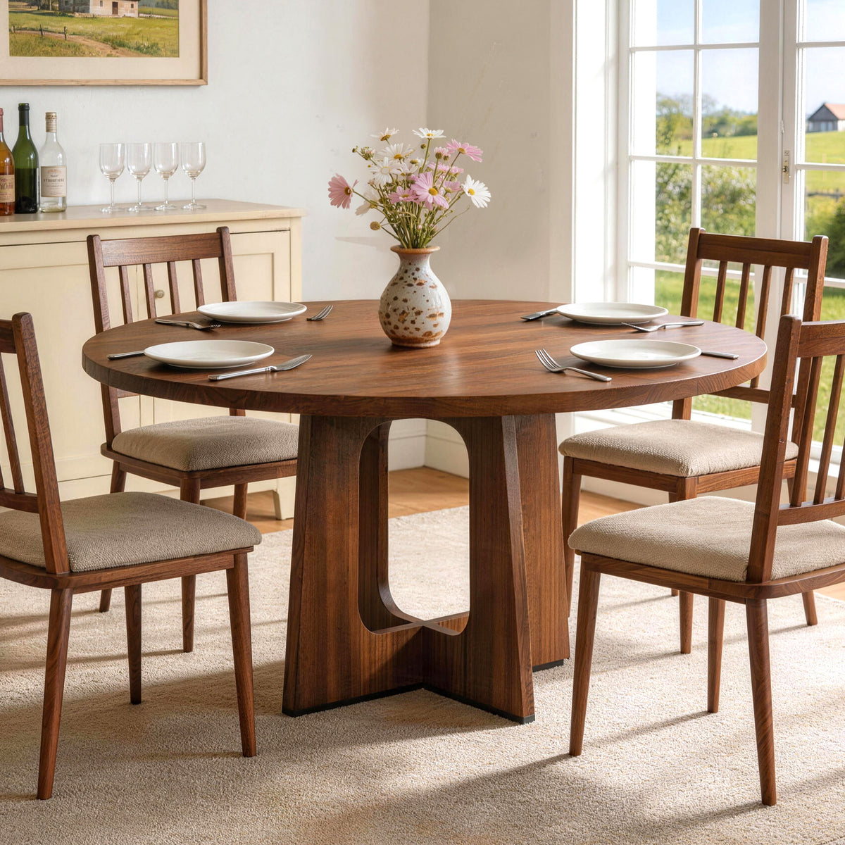PAPROOS 47'' Round Dining Table for 4-6