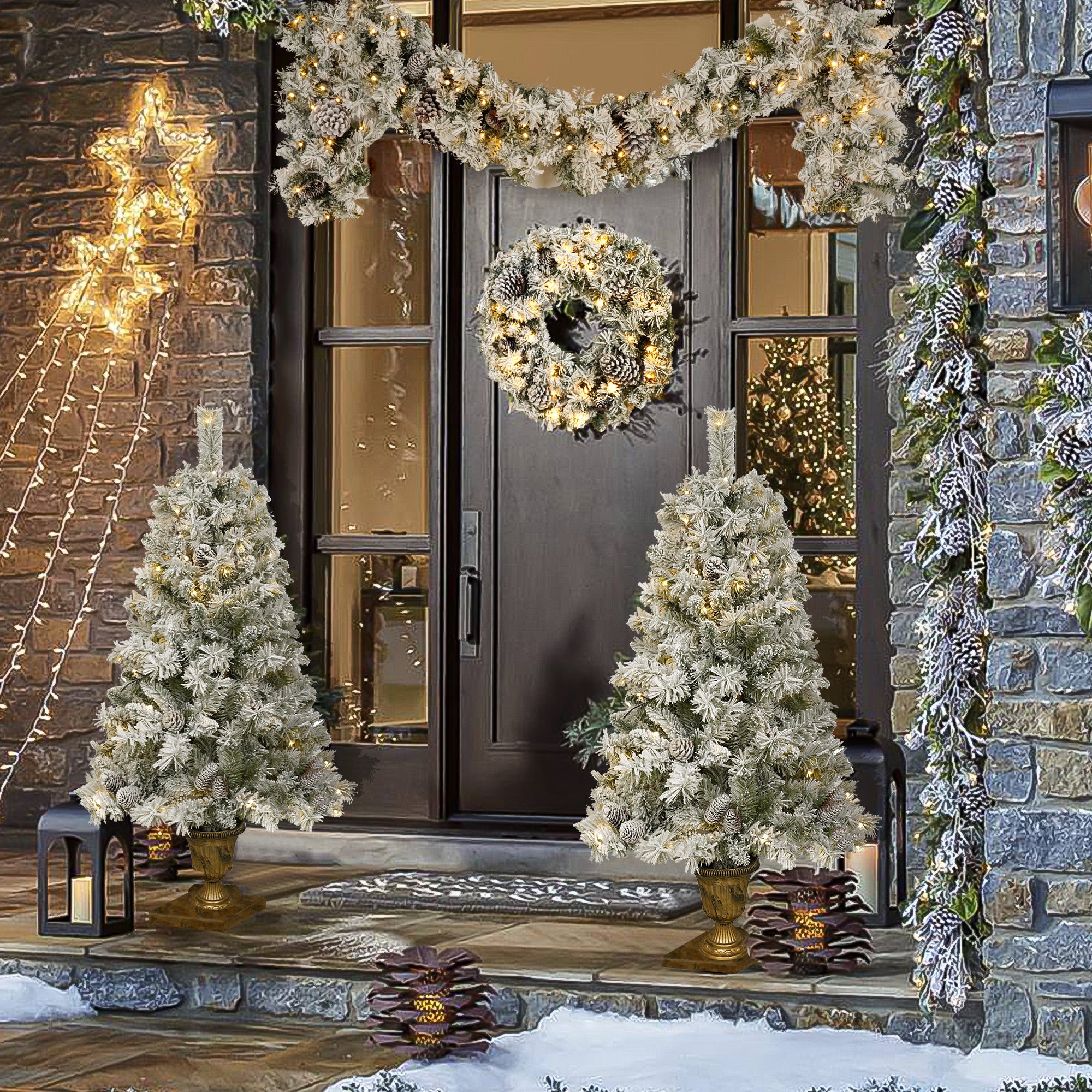 PAPROOS Pre-lit Christmas Decoration 4-Piece Set