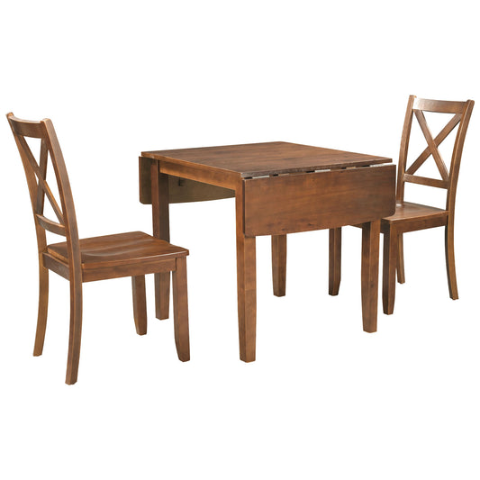 paproos 3-Piece Dining Table Set with Drop Leaf and 2 Chairs, LJC