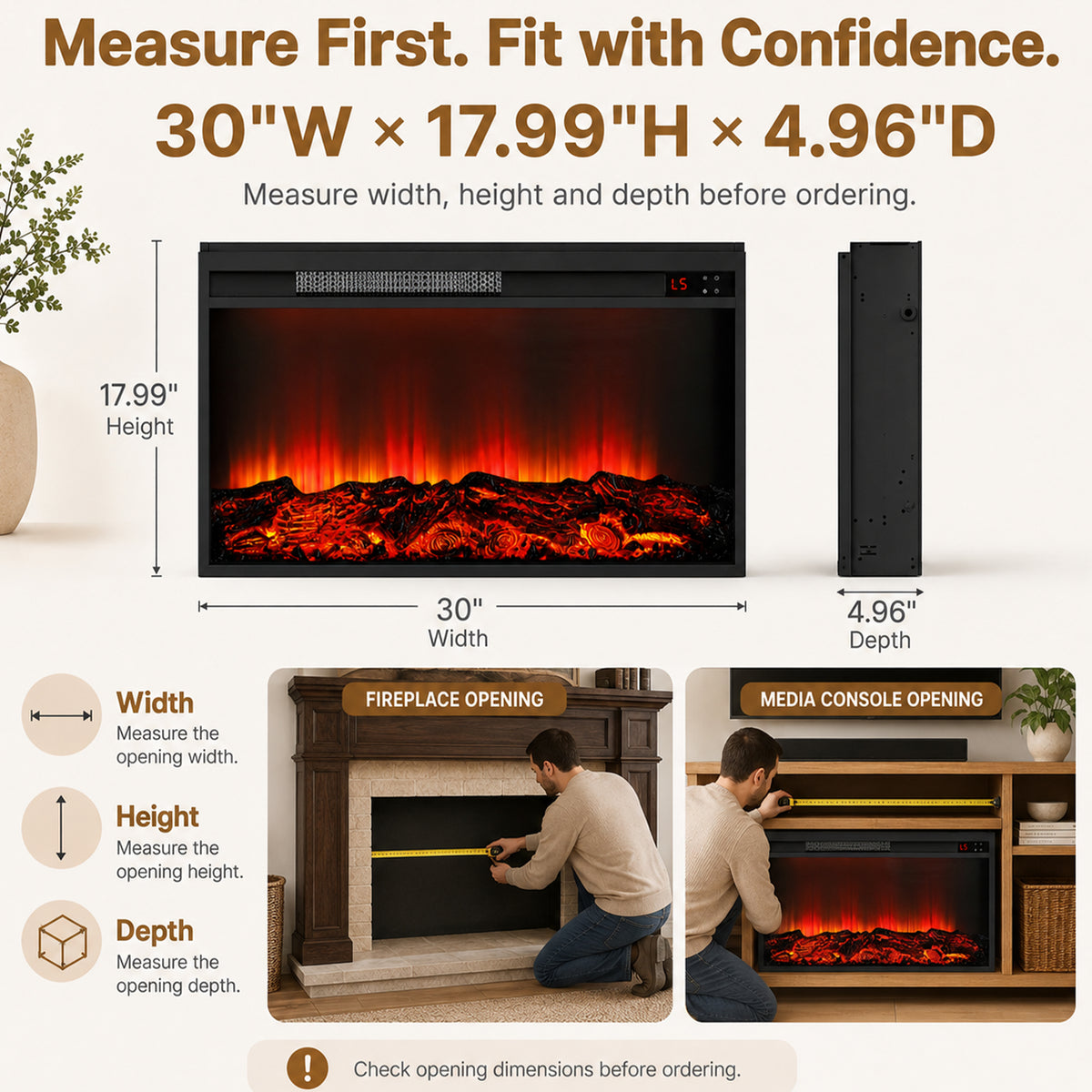 PAPROOS 30 Inch Electric Fireplace Insert