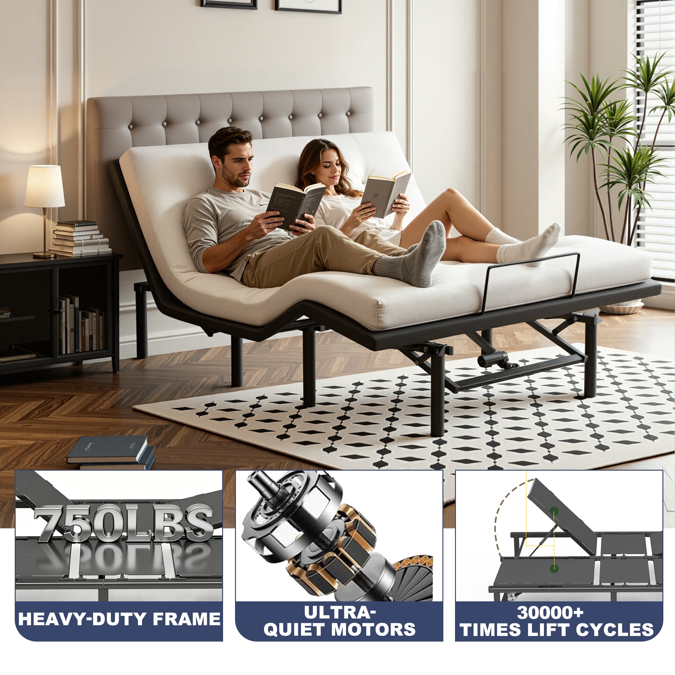 PAPROOS Queen Adjustable Bed Base, Zero Gravity Electric Adjustable Bed Frame with Wired Remote, Independent Head & Foot Incline, Foldable Metal Platform, No Box Spring Needed, Black