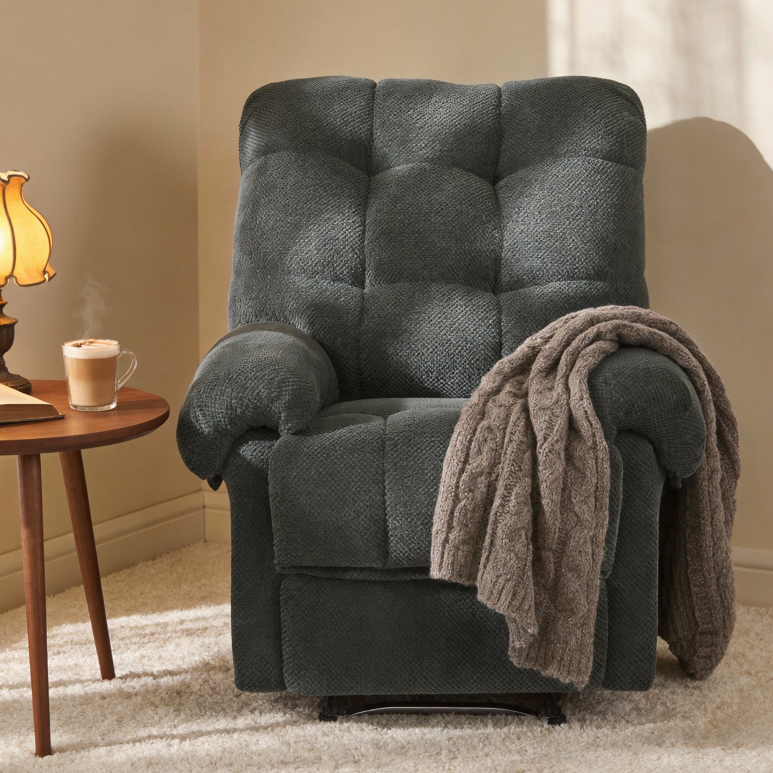 PAPROOS Swivel Rocker Recliner, Fabric 360° Swivel Rocking Recliner with 2 Side Pockets, Glider Rocking Chair for Baby Nursery, Manual Recliner for Adults for Home Theater Living Room