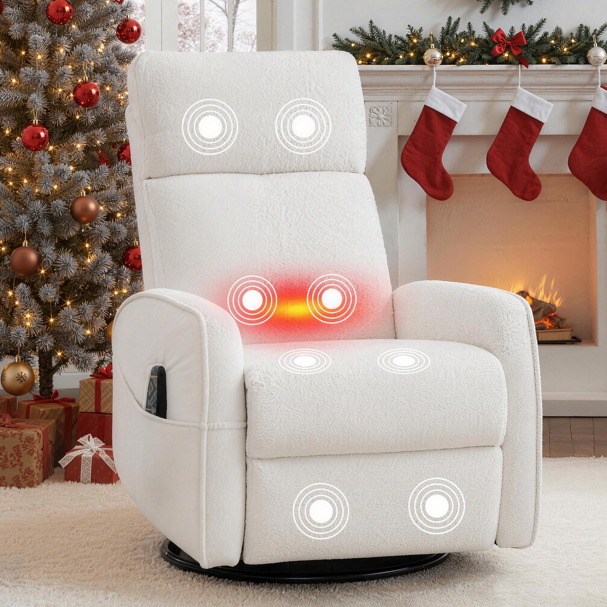 PAPROOS Recliner Chair with Massage and Heat, Fabric 360° Swivel Rocker Recliner, Rocking Chair for Nursery, Manual Recliner for Adults for Home Theater Living Room