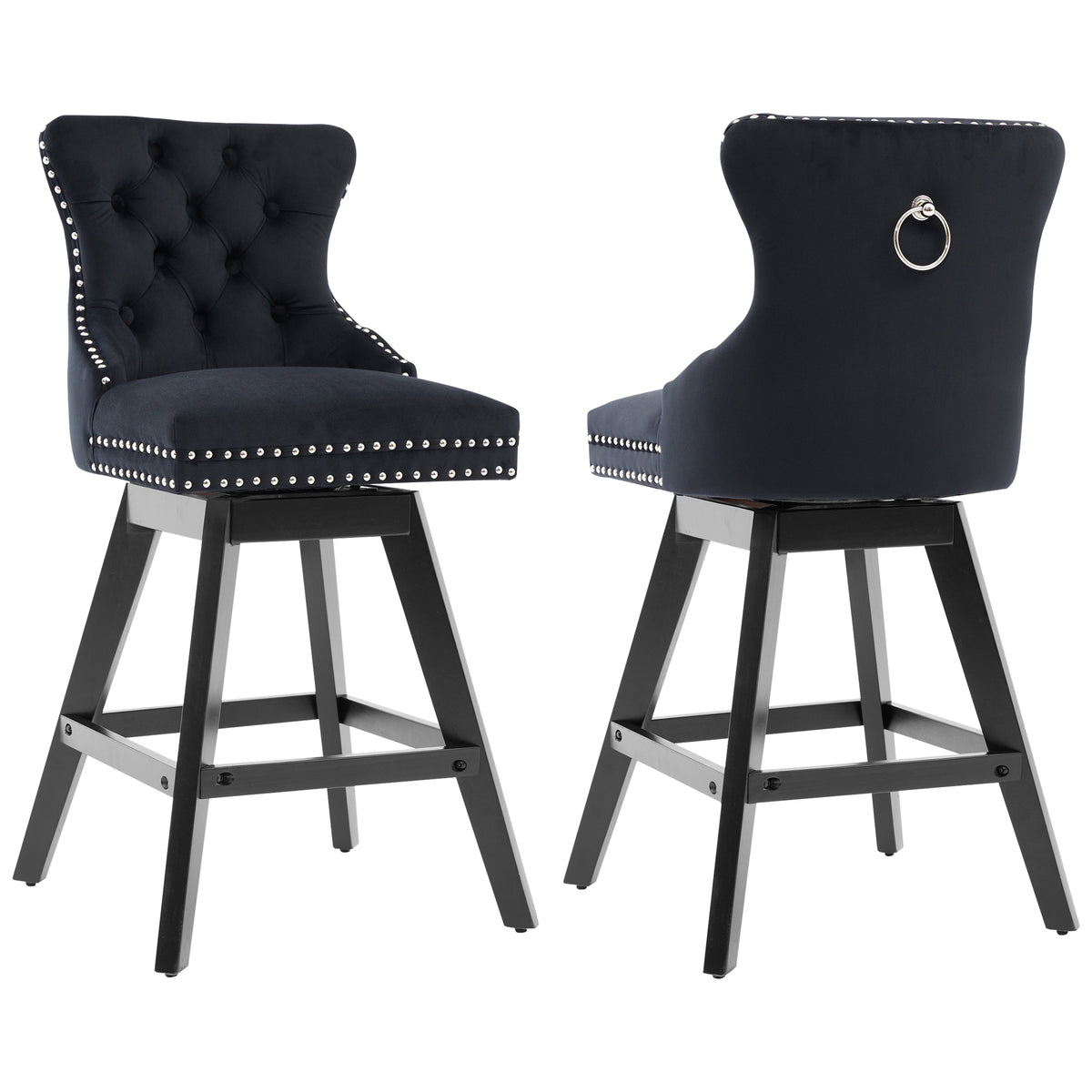 Swivel Bar Stools Set of 2, Velvet Counter Height Bar Stools with Back, Swivel Dining Chair with Button Tufted and Wooden Legs, Kitchen Chair Counter Stools for Kitchen Island