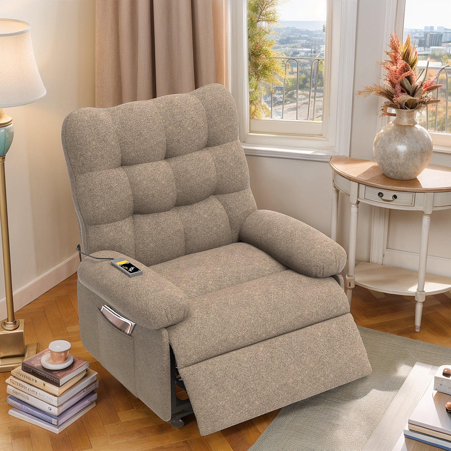 Electric Recliner Chair, PAPROOS Ergonomic Lounge Recliner with Remote Control, Side Pocket, Modern Power Recliner Sofa for Adults Elderly, Single Reclining Sofa for Living Room Home, Grey