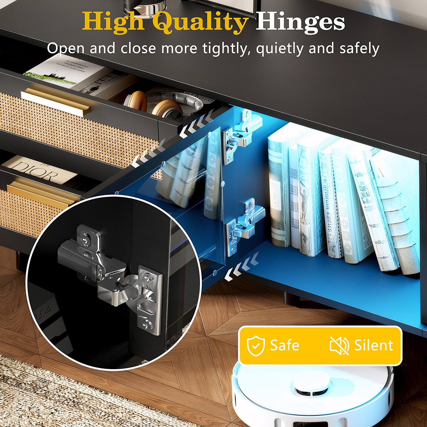 PAPROOS TV Stand for 75 Inch TV, Modern Farmhouse TV Cabinet with LED Light, Living Room Media Console Table with 3 Storage Cabinets and 2 Drawers, Entertainment Center for 70-80 Inches TV, Black