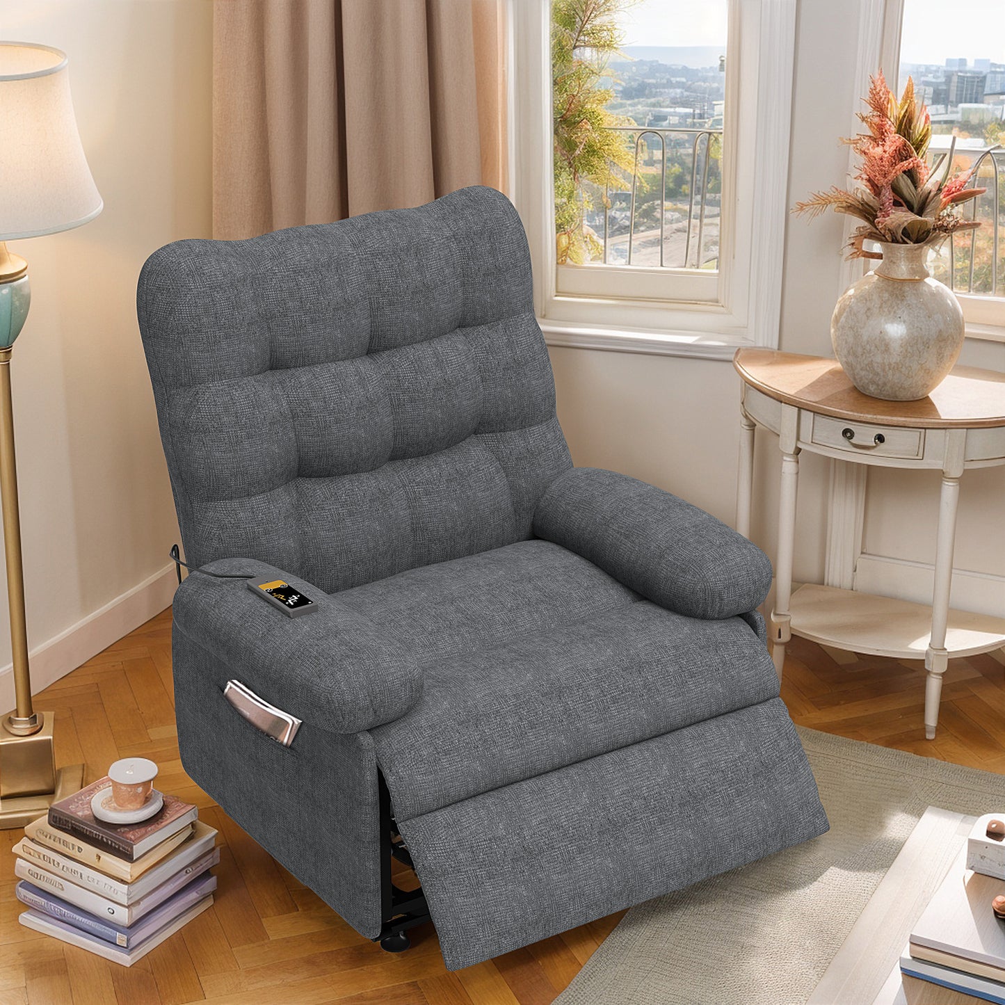 Electric Recliner Chair, PAPROOS Ergonomic Lounge Recliner with Remote Control, Side Pocket, Modern Power Recliner Sofa for Adults Elderly, Single Reclining Sofa for Living Room Home, Grey