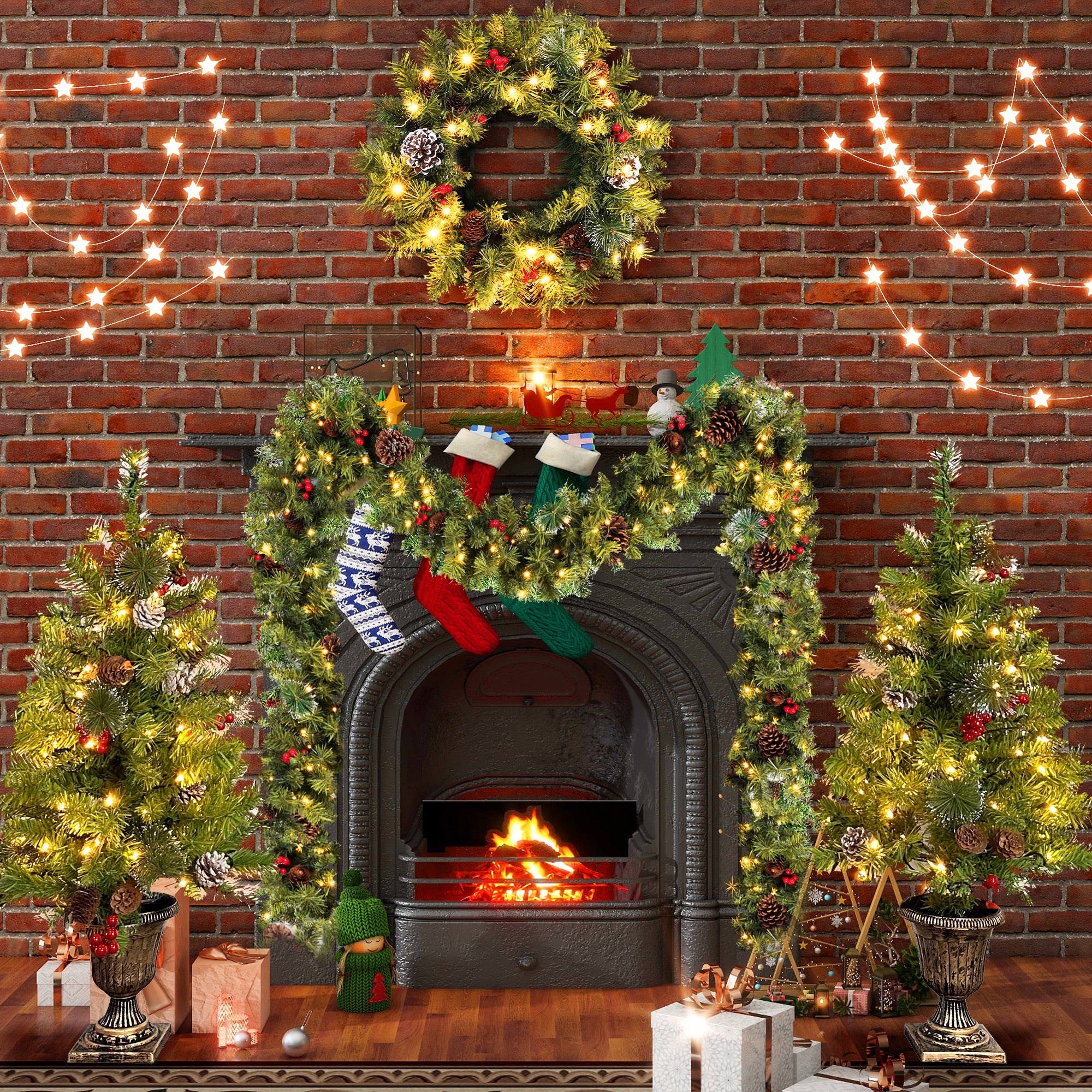 PAPROOS Pre-lit Christmas Decoration 4-Piece Set