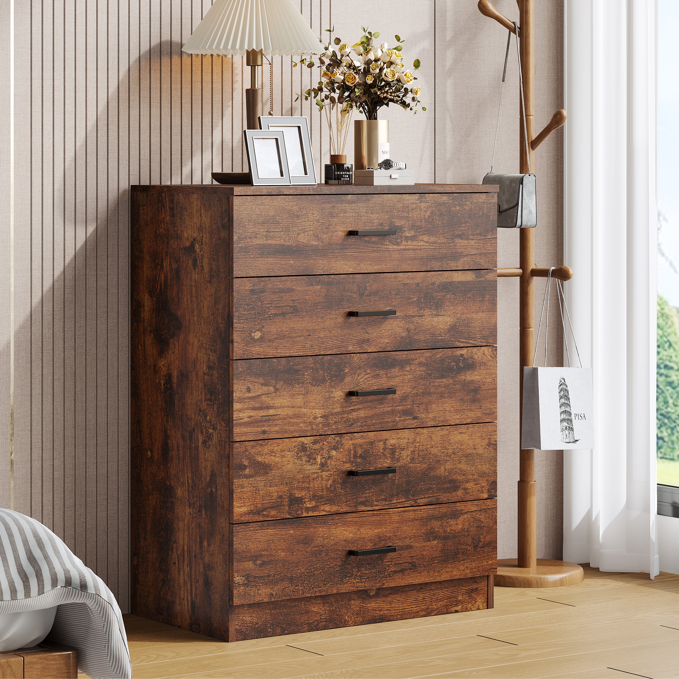 SYNGAR White 5 Drawer Dresser, Chest of Drawers for Bedroom, Modern Storage Cabinet Dresser Organizer Unit with Handle for Living Room, Closet, Hallway, Nursery