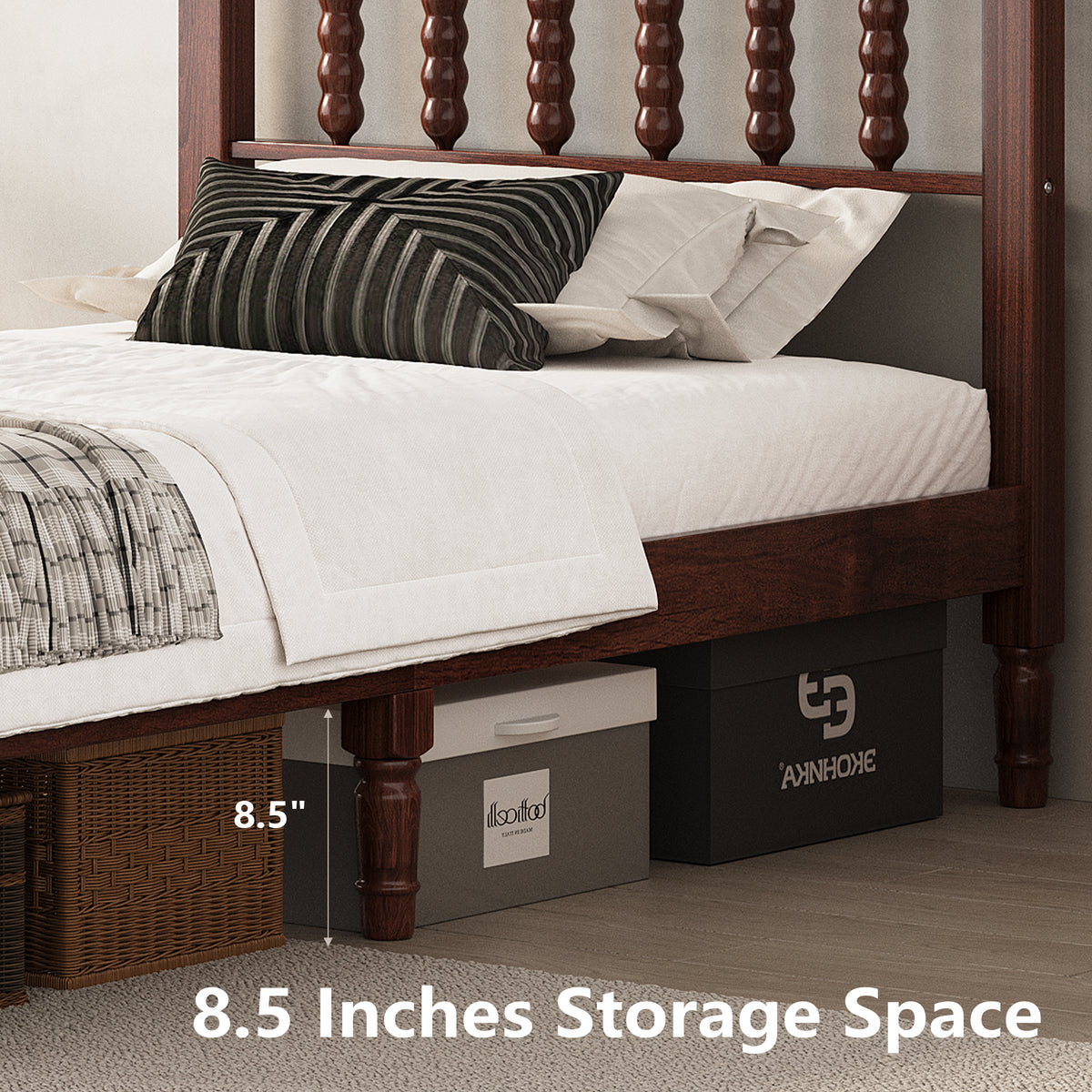 PAPROOS Queen Bed Frame with Spindle Headboard
