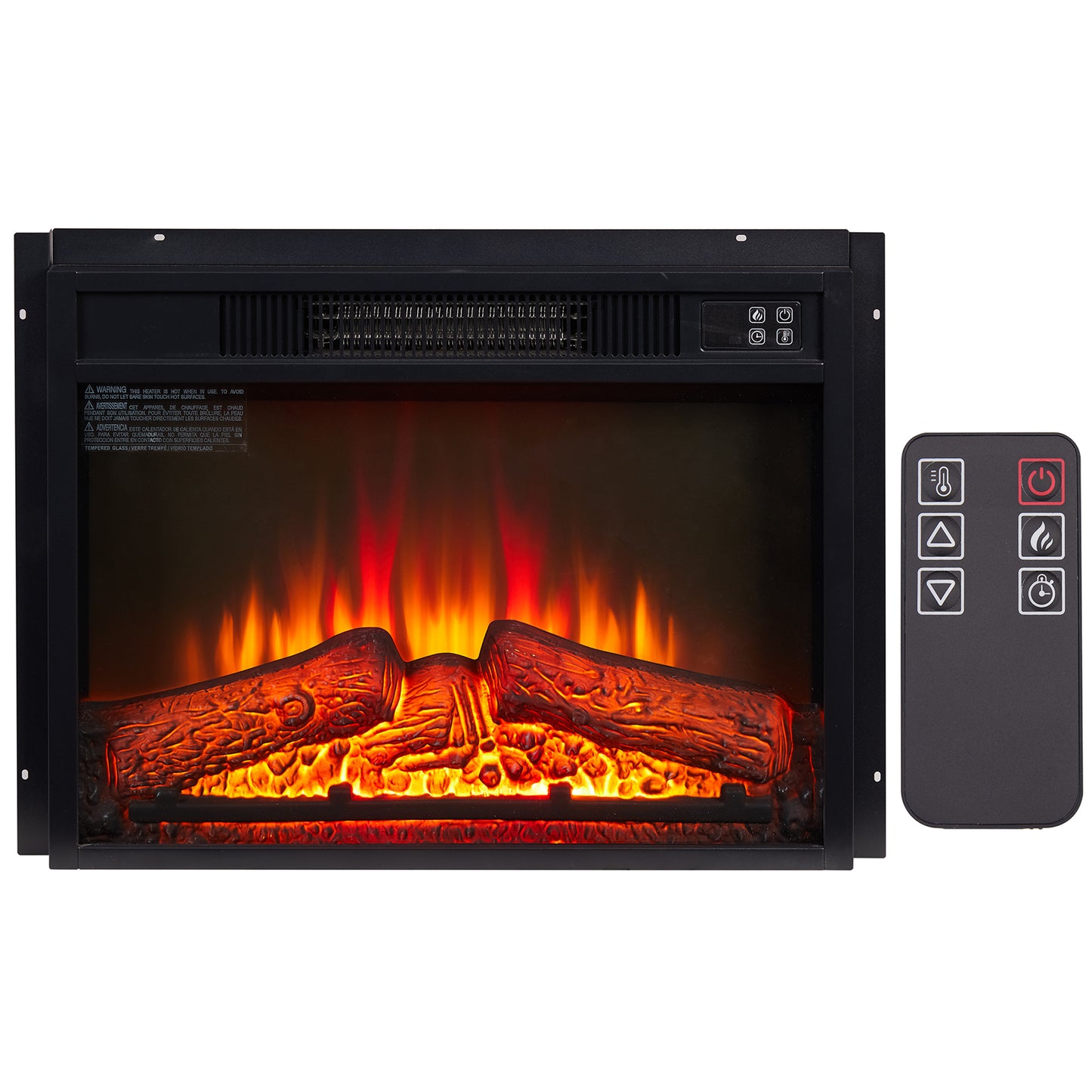 PAPROOS 18 Inch Electric Fireplace Insert, Recessed Wall Mounted Electric Fireplace with Remote Control, Ultra-Thin Fireplace Heater with Log Set, Realistic Flame, 1400W, Black