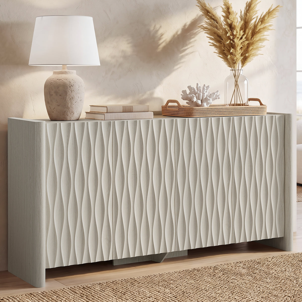 PAPROOS 61” Fluted Sideboard with 4 Doors