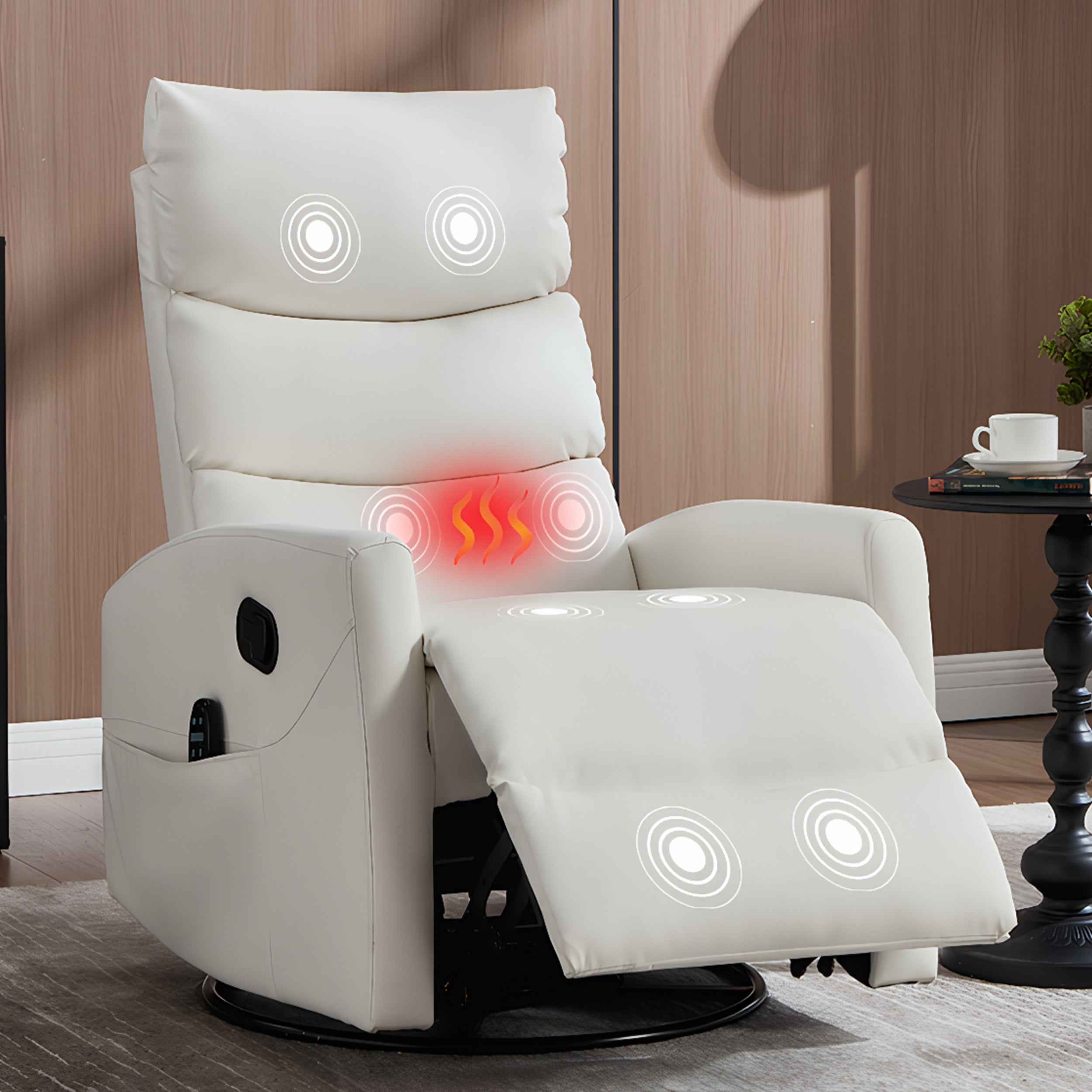 PAPROOS Rocker Recliner with Heat Therapy and Massage, PU Leather 360°Swivel Rocker Recliner, Rocking Chair for Nursery, Small Rocking Recliner, Manual Recliner for Home Theater Living Room