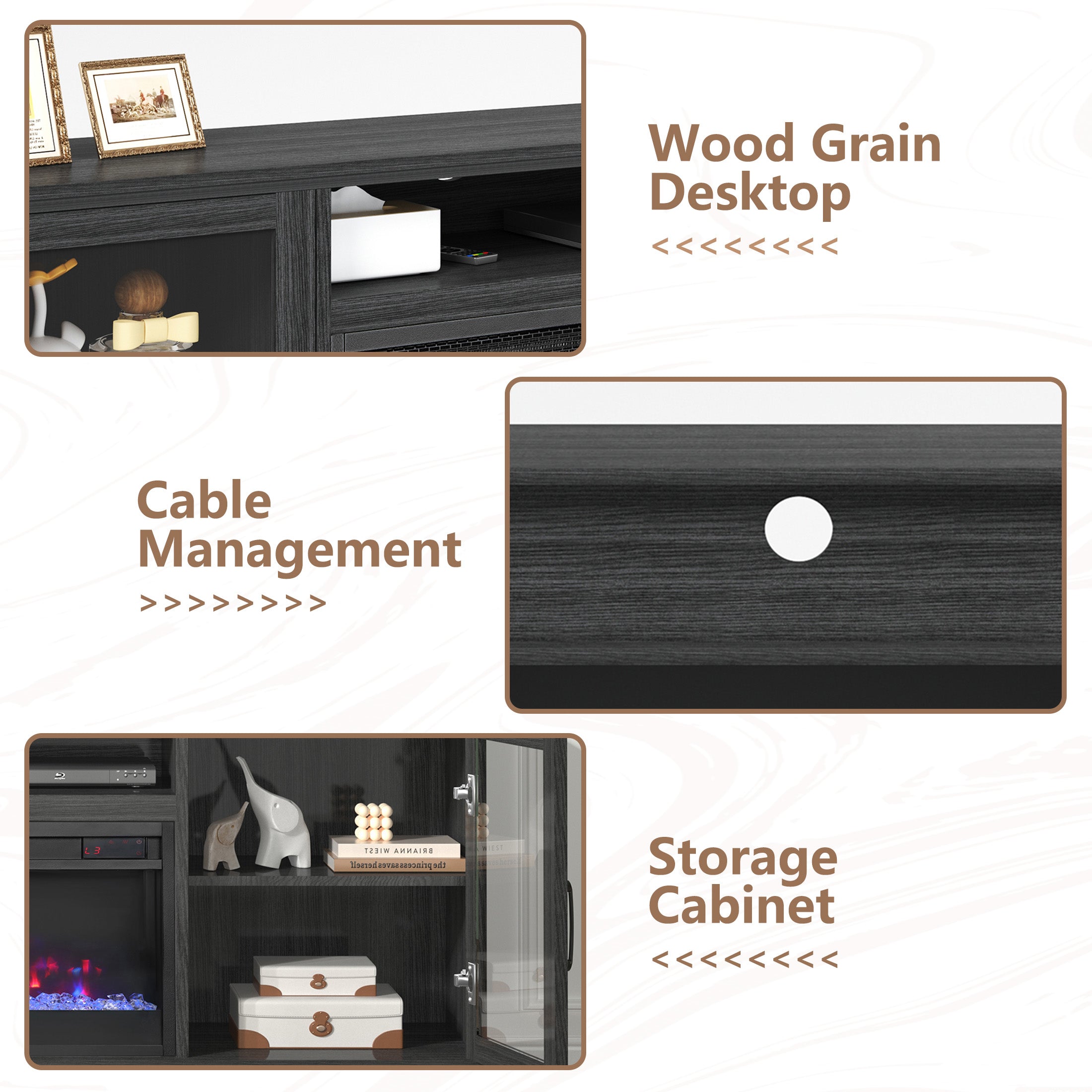 SYNGAR Electric Fireplace TV Stand for 60" TV, Modern Entertainment Center With 23" Fireplace, TV Console with Storage Shelves and Glass Doors, Media Console, TV Cabinet, Dark Gray