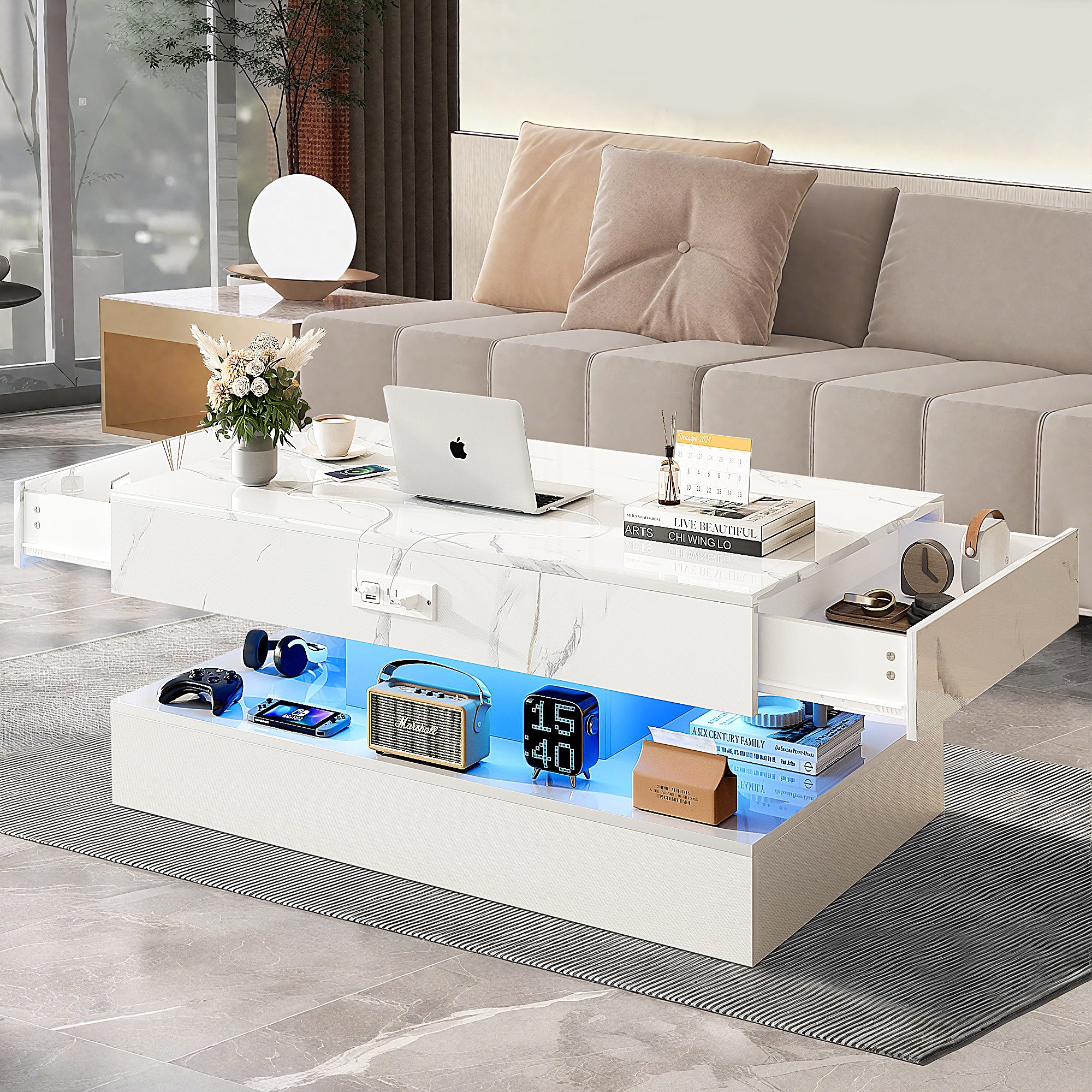 PAPROOS LED Black Coffee Table, Black/White