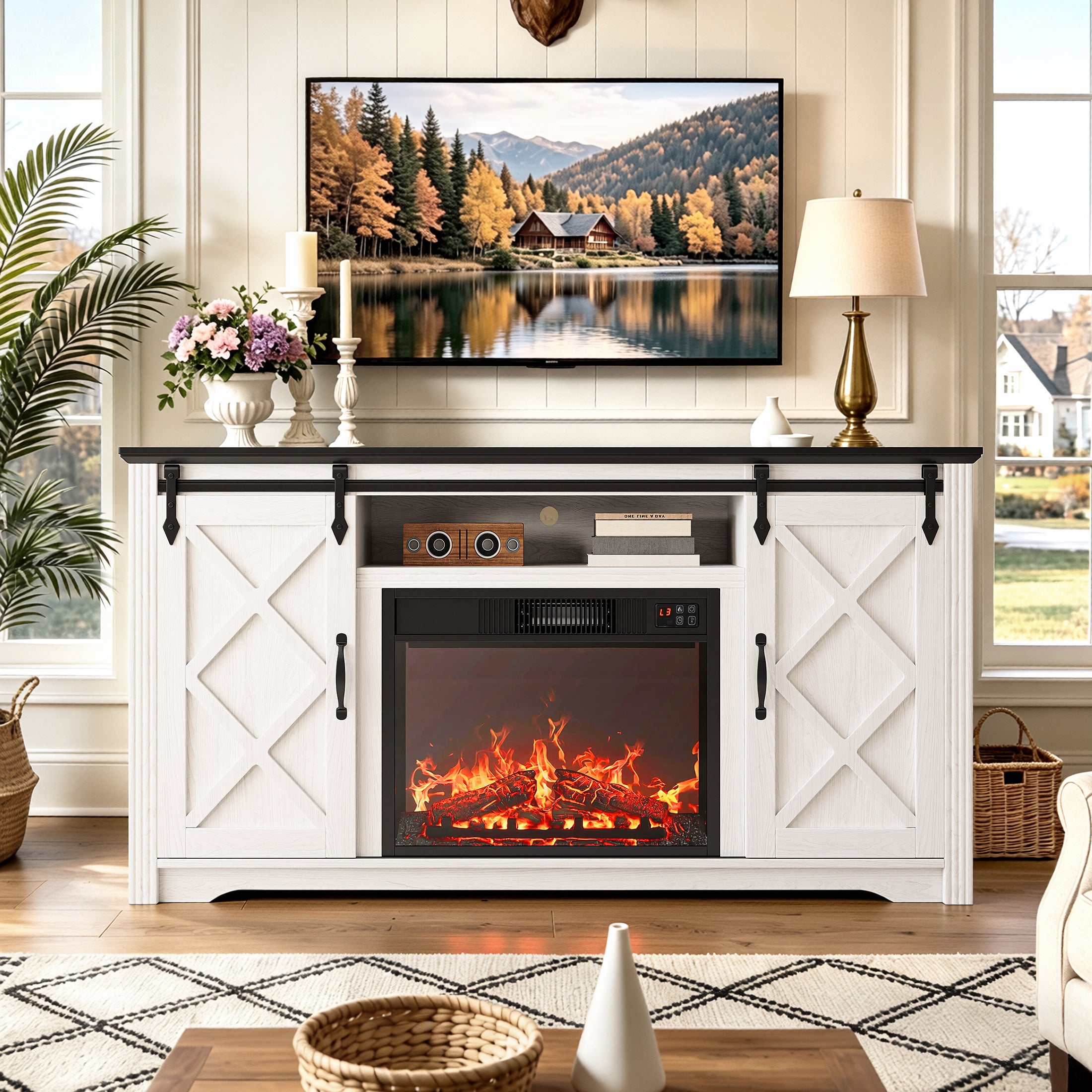PAPROOS Fireplace TV Stand