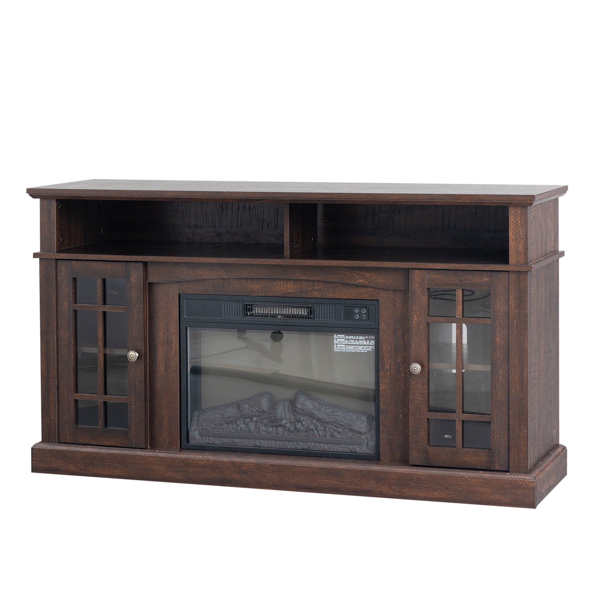 Fireplace TV Stand, 1400W Electric TV Stand with Fireplace, 58in Electric Fireplace TV Stand for 65″ TVs, Farmhouse Entertainment Center with Adjustable Shelf, 62°F - 82°F Heating Range