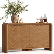 PAPROOS 55" Sideboard Buffet Cabinet with Storage, 4-Door Herringbone Wood Credenza with Adjustable Shelves, Walnut Accent Cabinet for Dining Room, Living Room, Entryway