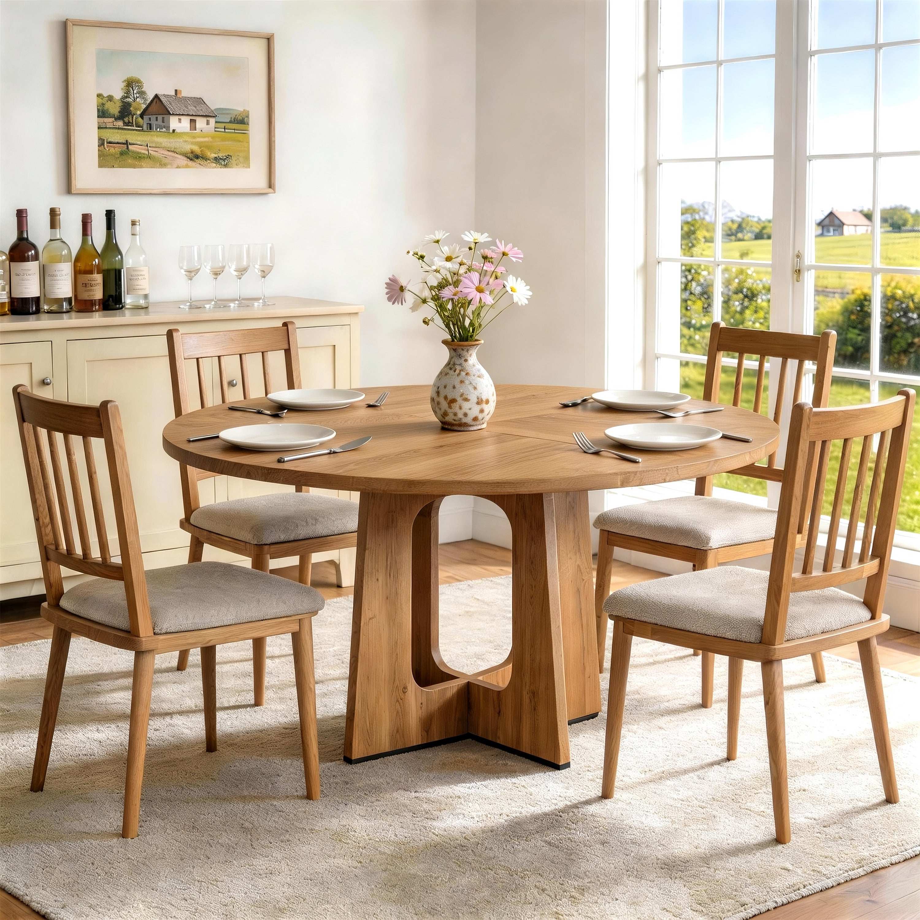 PAPROOS 47'' Round Dining Table for 4