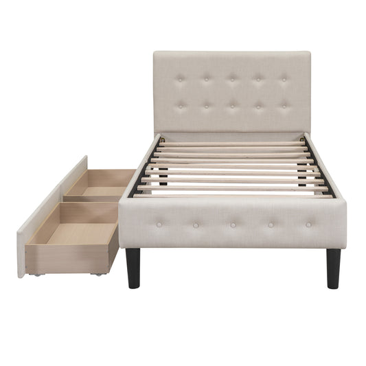 PAPROOS Beige Twin Size Upholstered Storage Bed