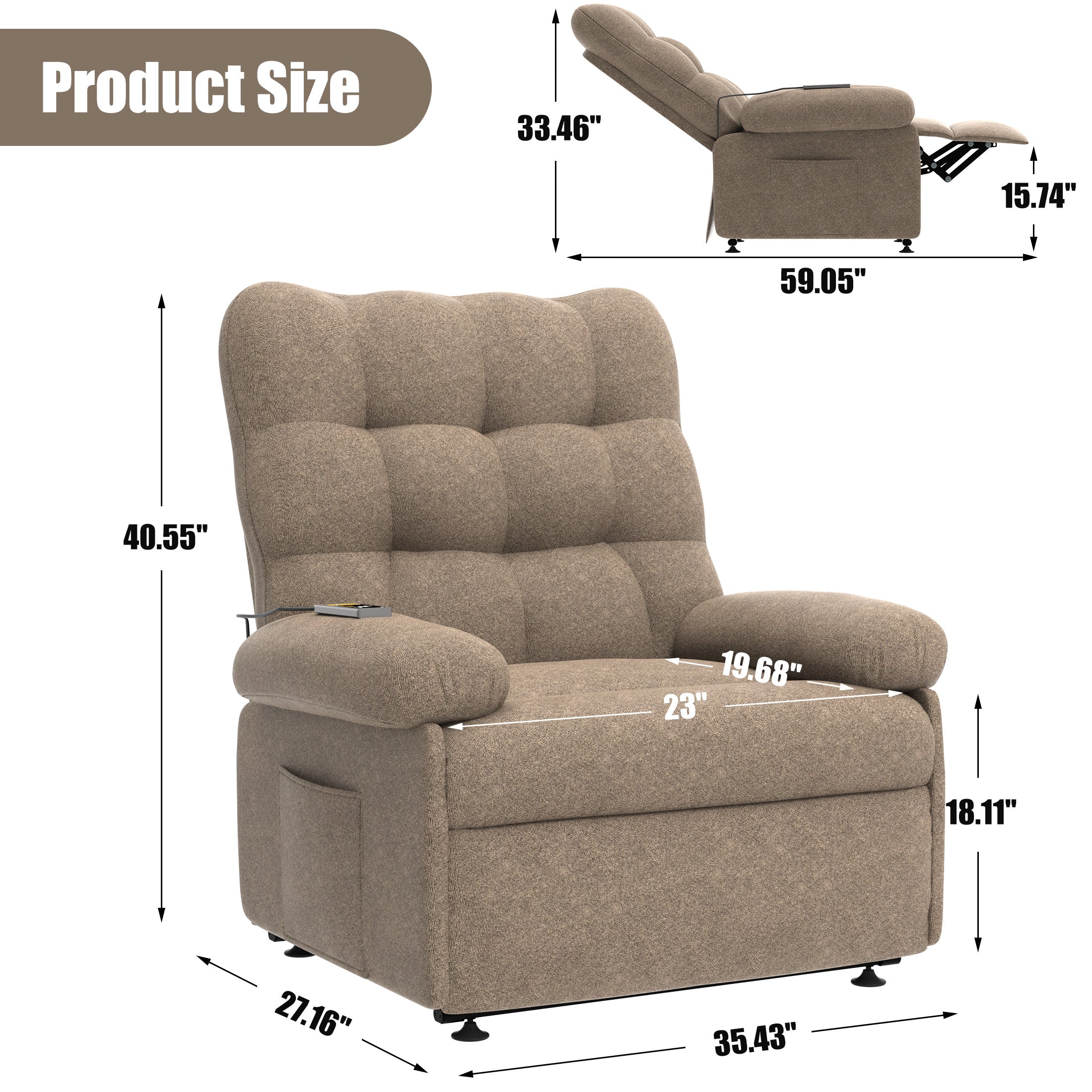 Electric Recliner Chair, PAPROOS Ergonomic Lounge Recliner with Remote Control, Side Pocket, Modern Power Recliner Sofa for Adults Elderly, Single Reclining Sofa for Living Room Home, Grey