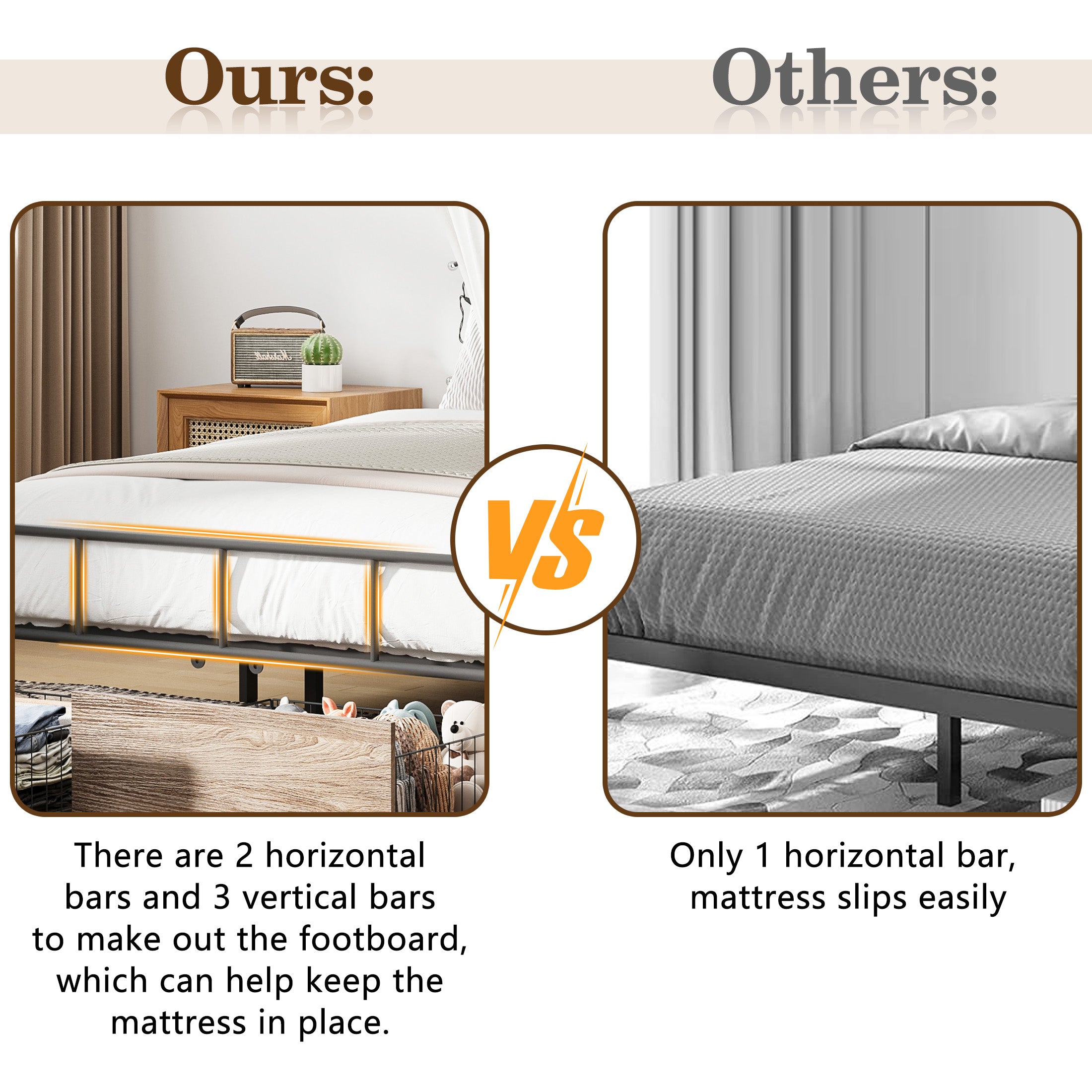 PAPROOS Full Size Canopy Bed Frame, Upholstered Bed Frame with Metal Slats, Metal Platform Bed with 2 Storage Drawers, No Box Spring Needed