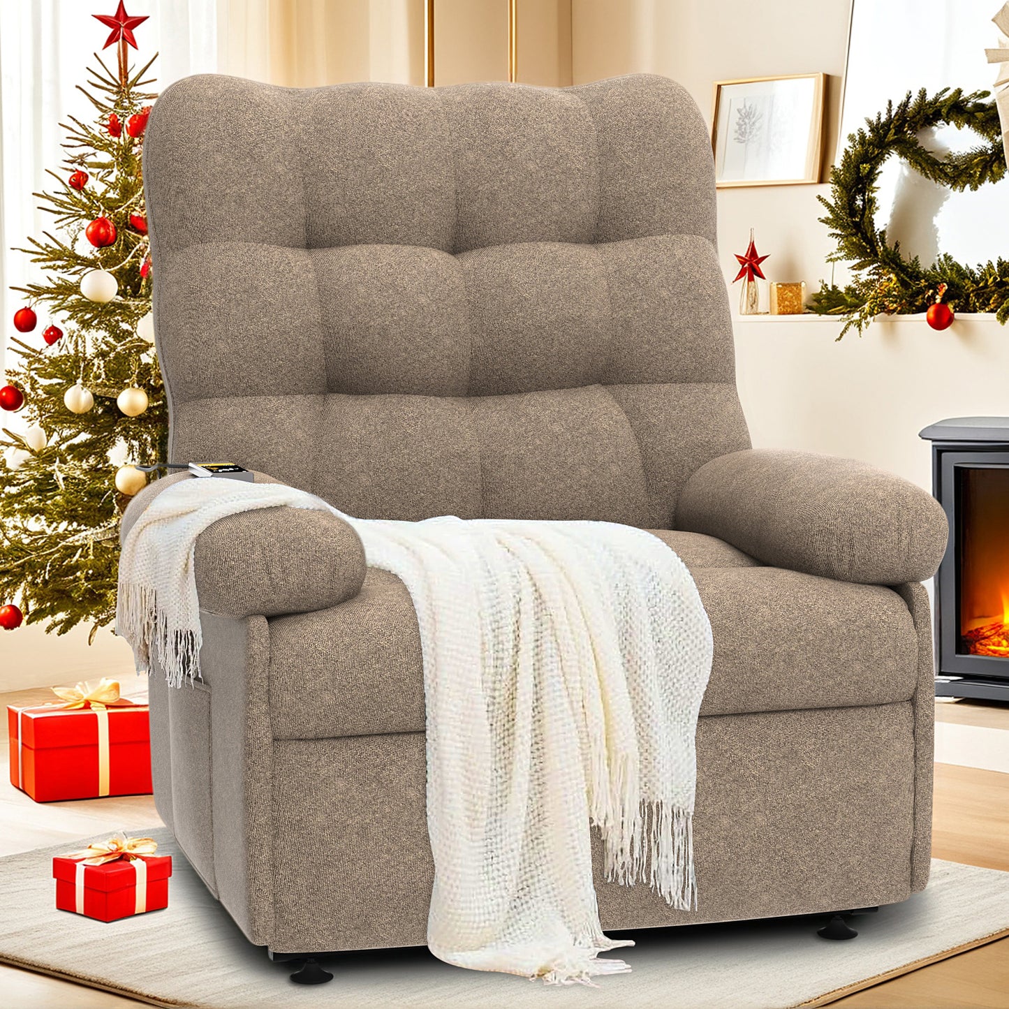 Electric Recliner Chair, PAPROOS Ergonomic Lounge Recliner with Remote Control, Side Pocket, Modern Power Recliner Sofa for Adults Elderly, Single Reclining Sofa for Living Room Home, Grey