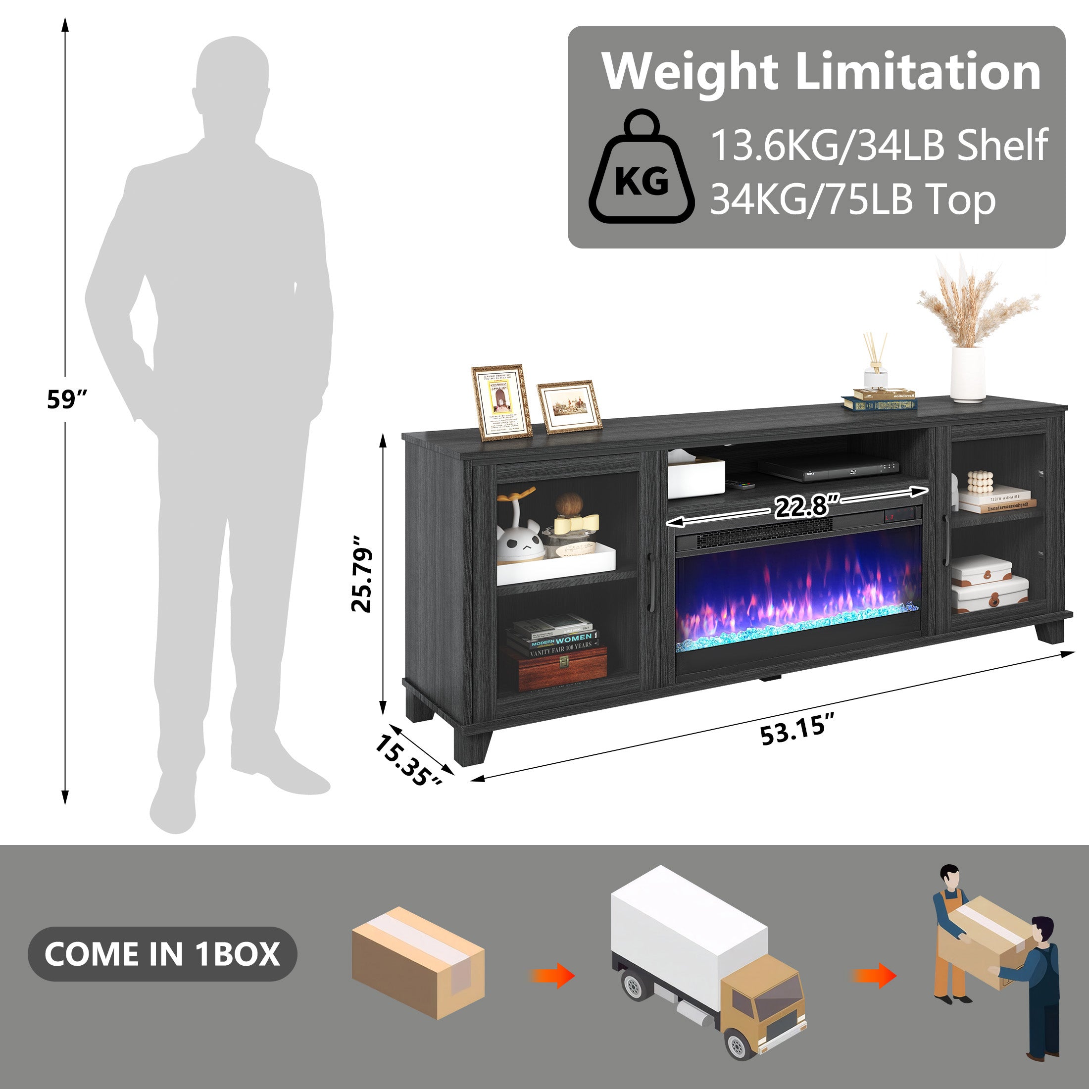 PAPROOS Fireplace TV Stand for TVs up to 60"
